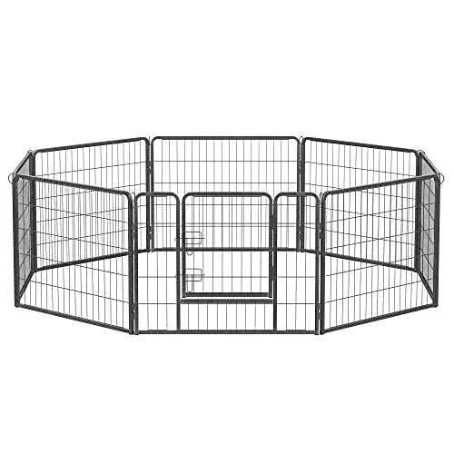 FEANDREA 8-panels kravlegård til kæledyr, jernhundebur, kraftigt kæledyrshegn, hvalpepen, foldbar og bærbar, 77 x 60 cm, Grå PPK86G