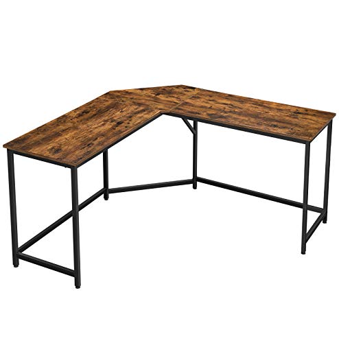 VASAGLE hjørneskrivebord - rustik brun spånplade og sort stål (149x149)