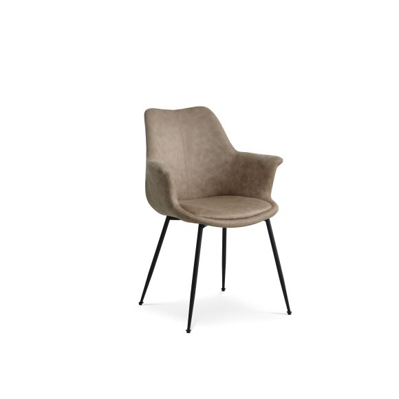 Nadia spisebordsstol, m. armlæn - beige polyester stof og sort metal