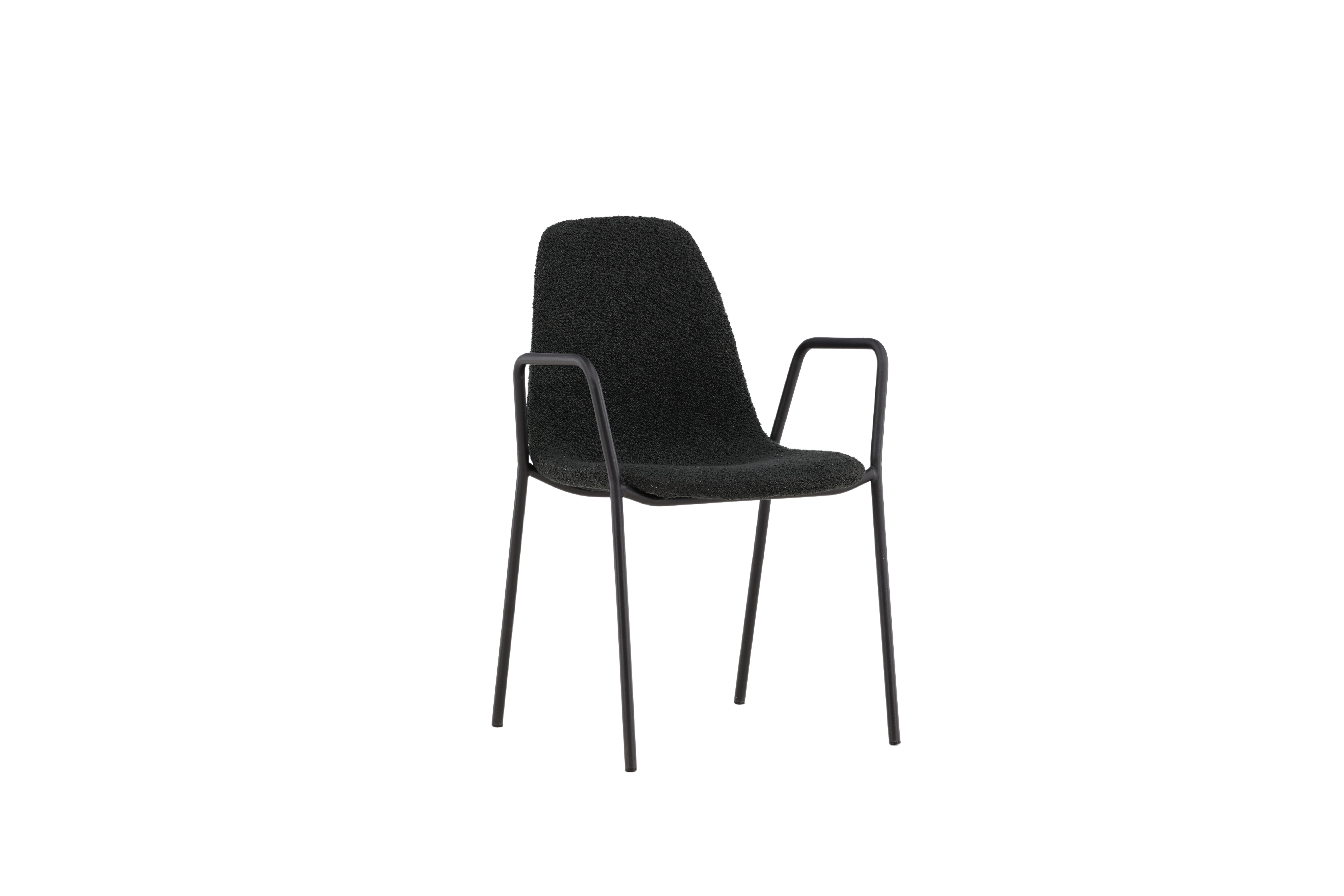 VIND COLLECTION Klädesholmen spisebordsstol, m. armlæn - sort bouclé stof og sort stål