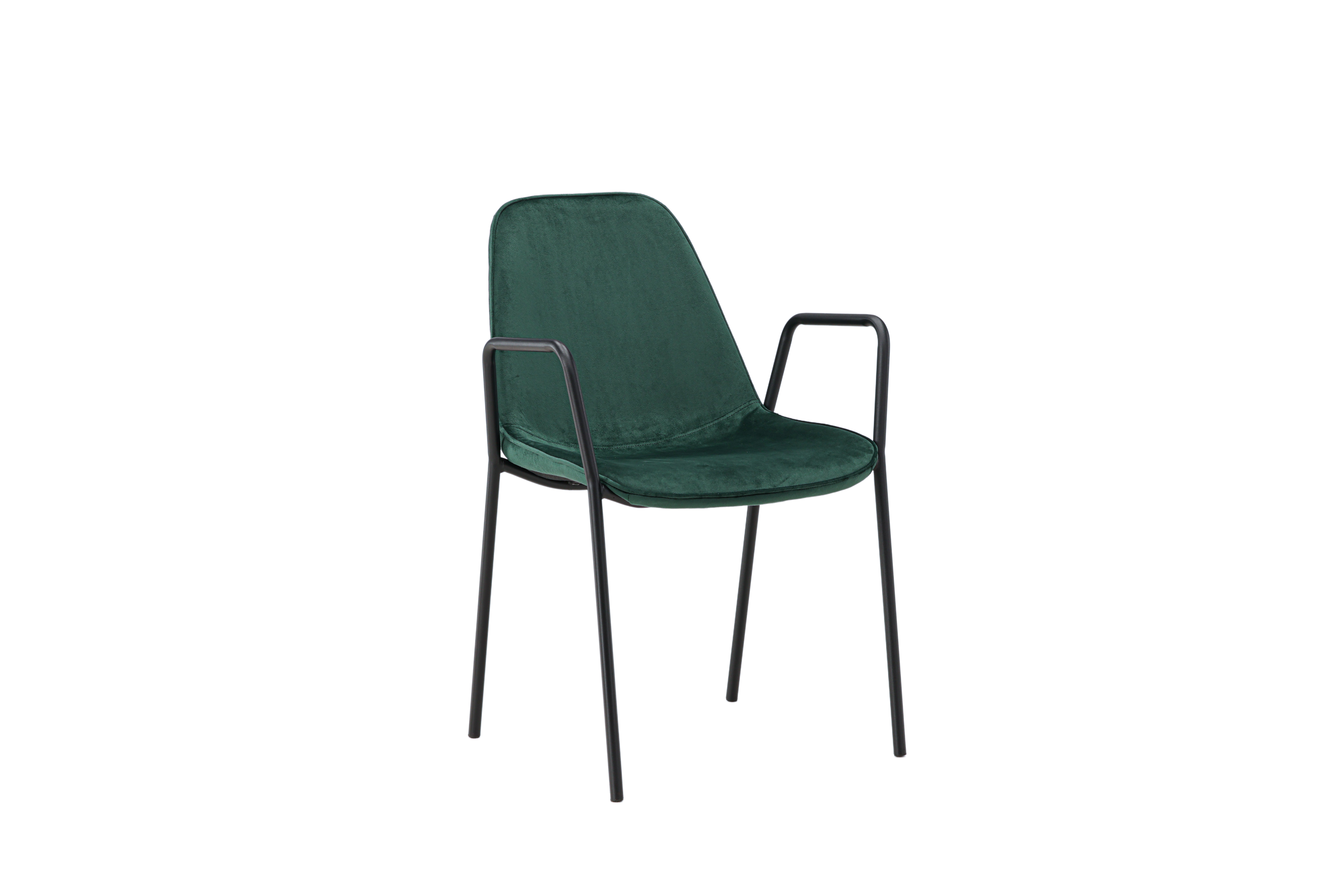 VIND COLLECTION Klädesholmen spisebordsstol, m. armlæn - mørkegrøn polyester fløjl og sort stål