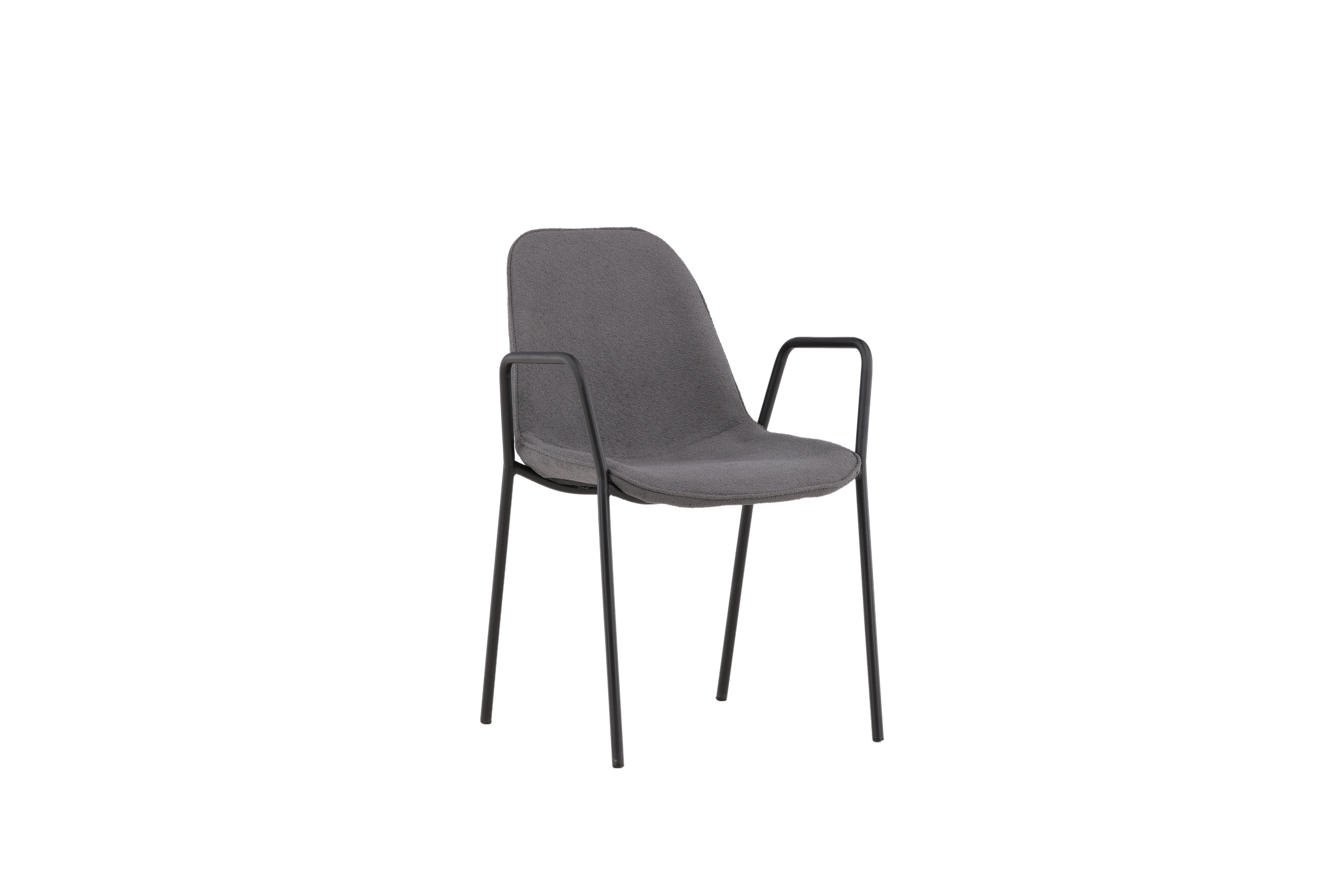 VIND COLLECTION Klädesholmen spisebordsstol, m. armlæn - mørkegrå bouclé stof og sort stål
