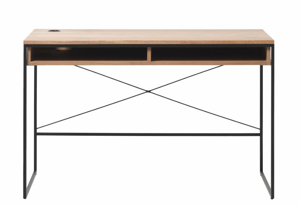 Echelon skrivebord, m. 2 rum - natur egetræsfiner/eg og sort metal (60x120)