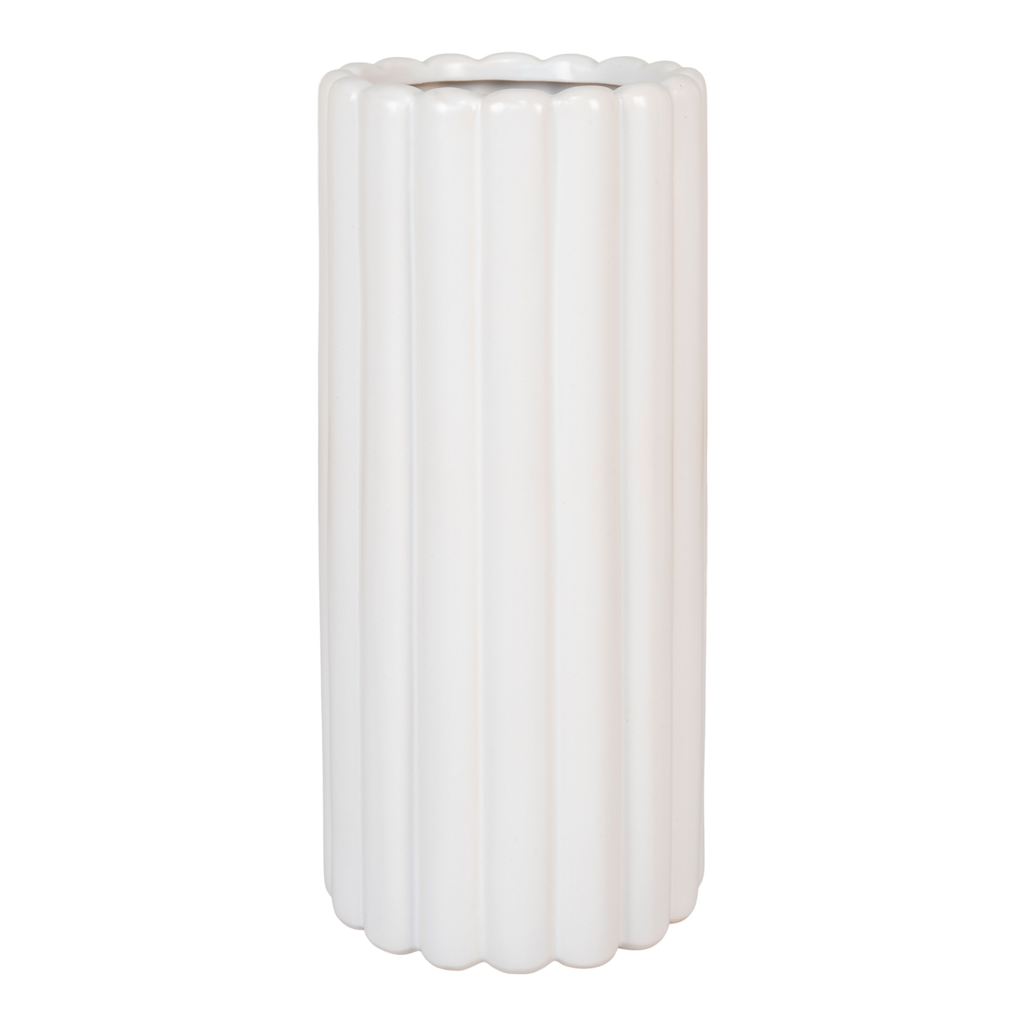HOUSE NORDIC vase med riller, rund - hvid keramik (H:25)