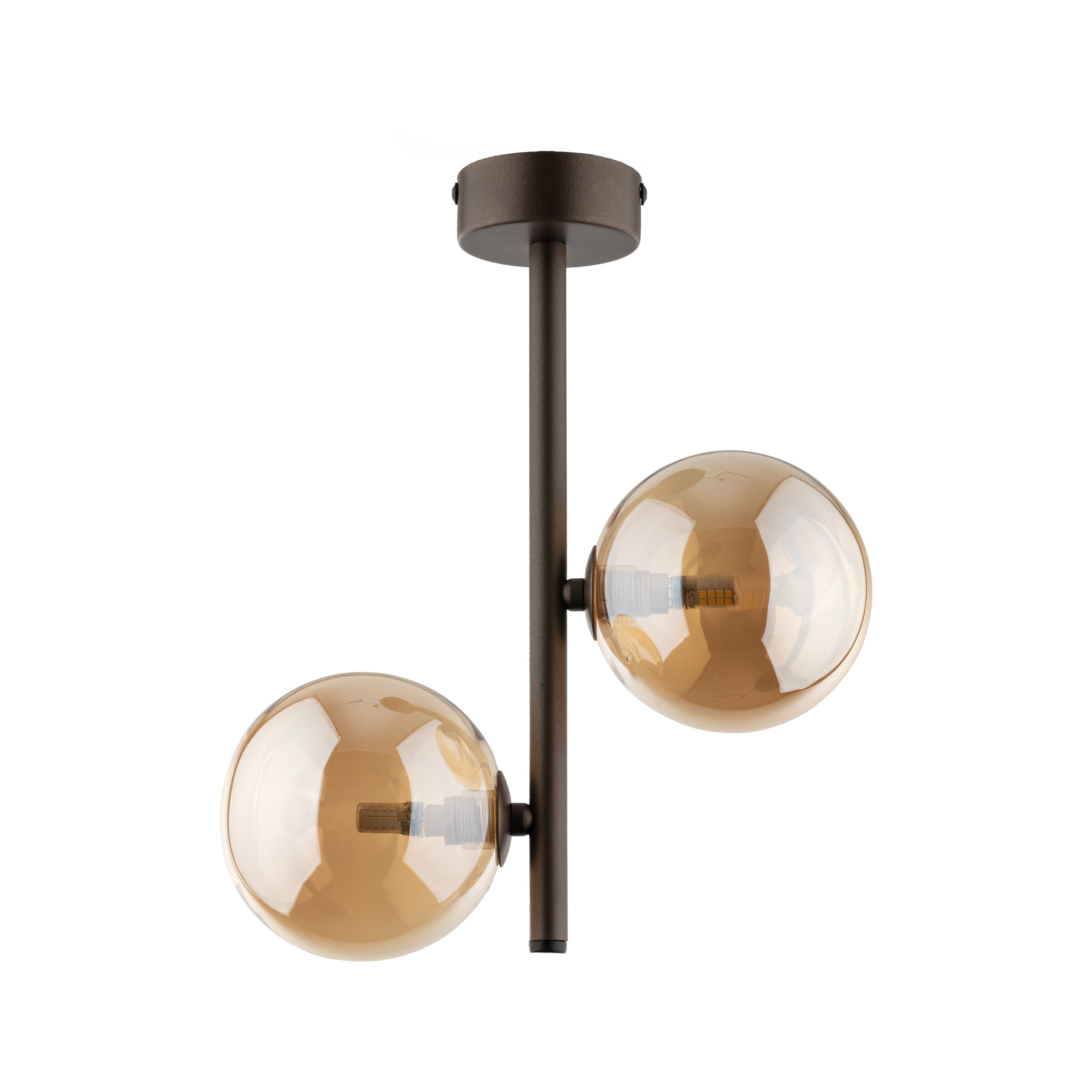 TK Ester loftlampe, m. 2 skærme - bronze glas og brun metal