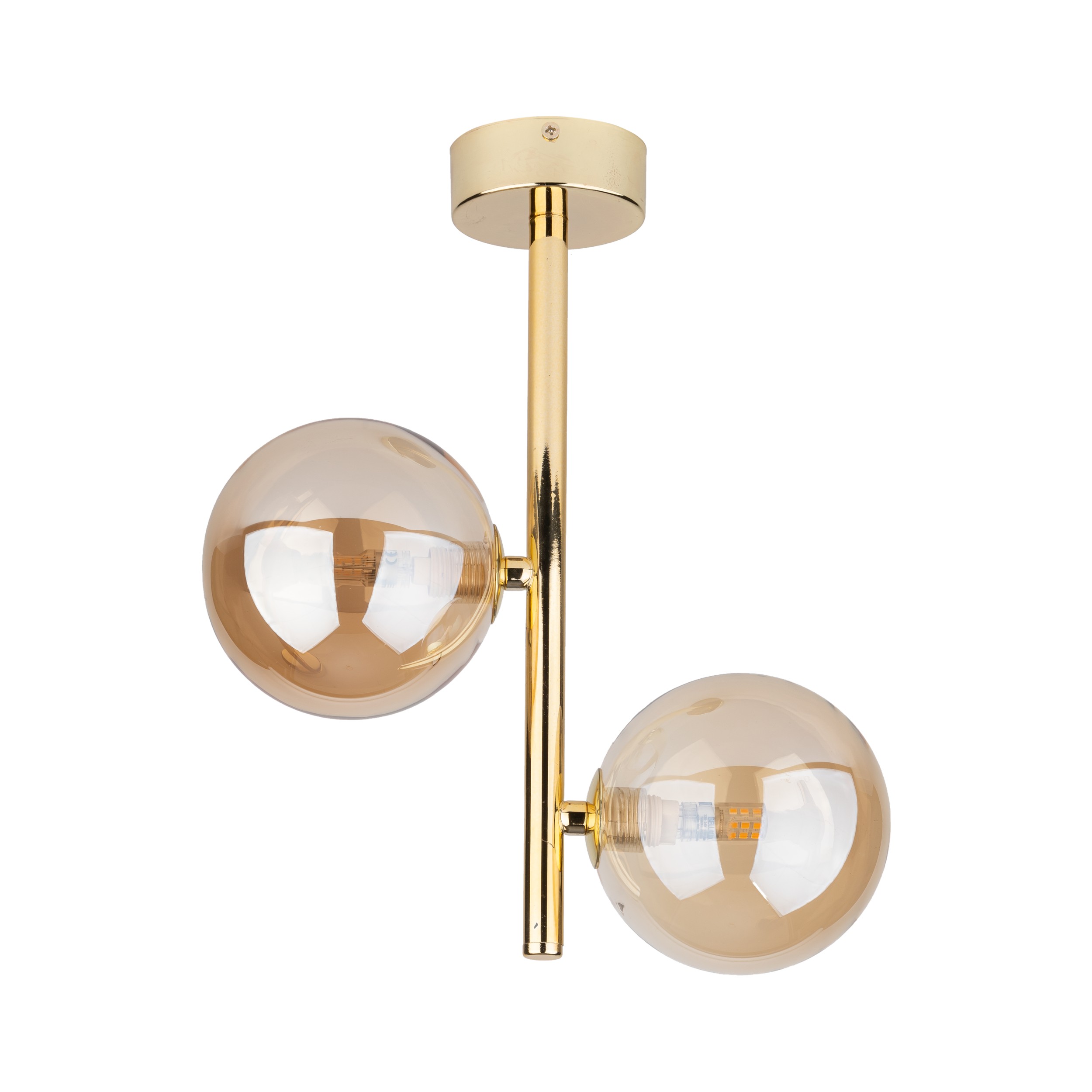 TK Estera loftlampe, m. 2 skærme - guld glas og metal