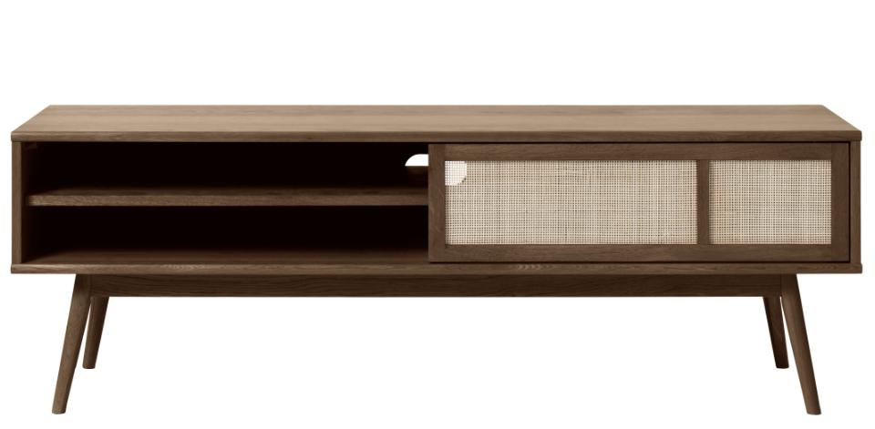 Barrali TV-bord, m. 1 skydelåge og 1 hylde - rattan og røgfarvet egetræsfinér/egetræ (150x45)