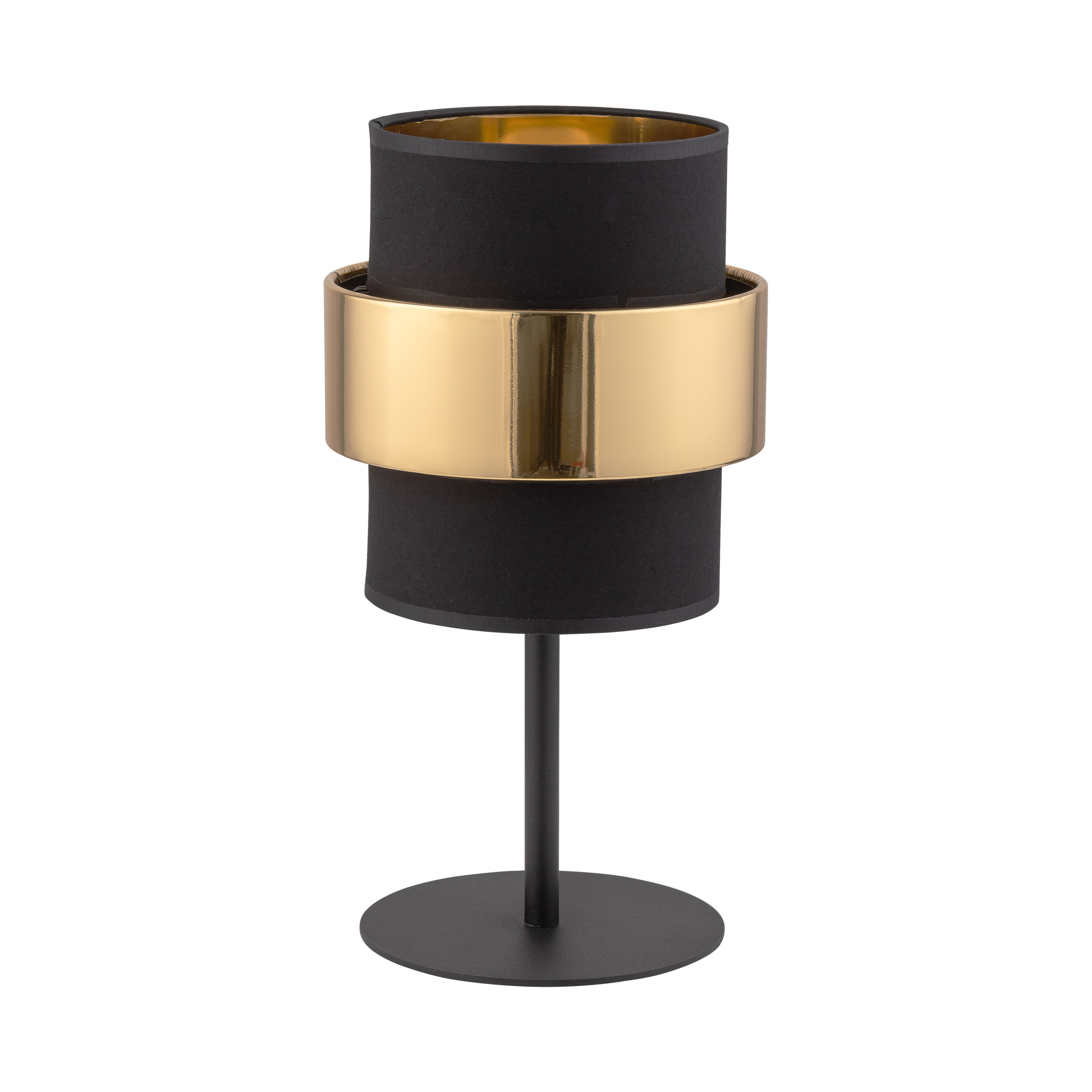 TK Calisto bordlampe, m. 3 skærme - sort stof og guld stål