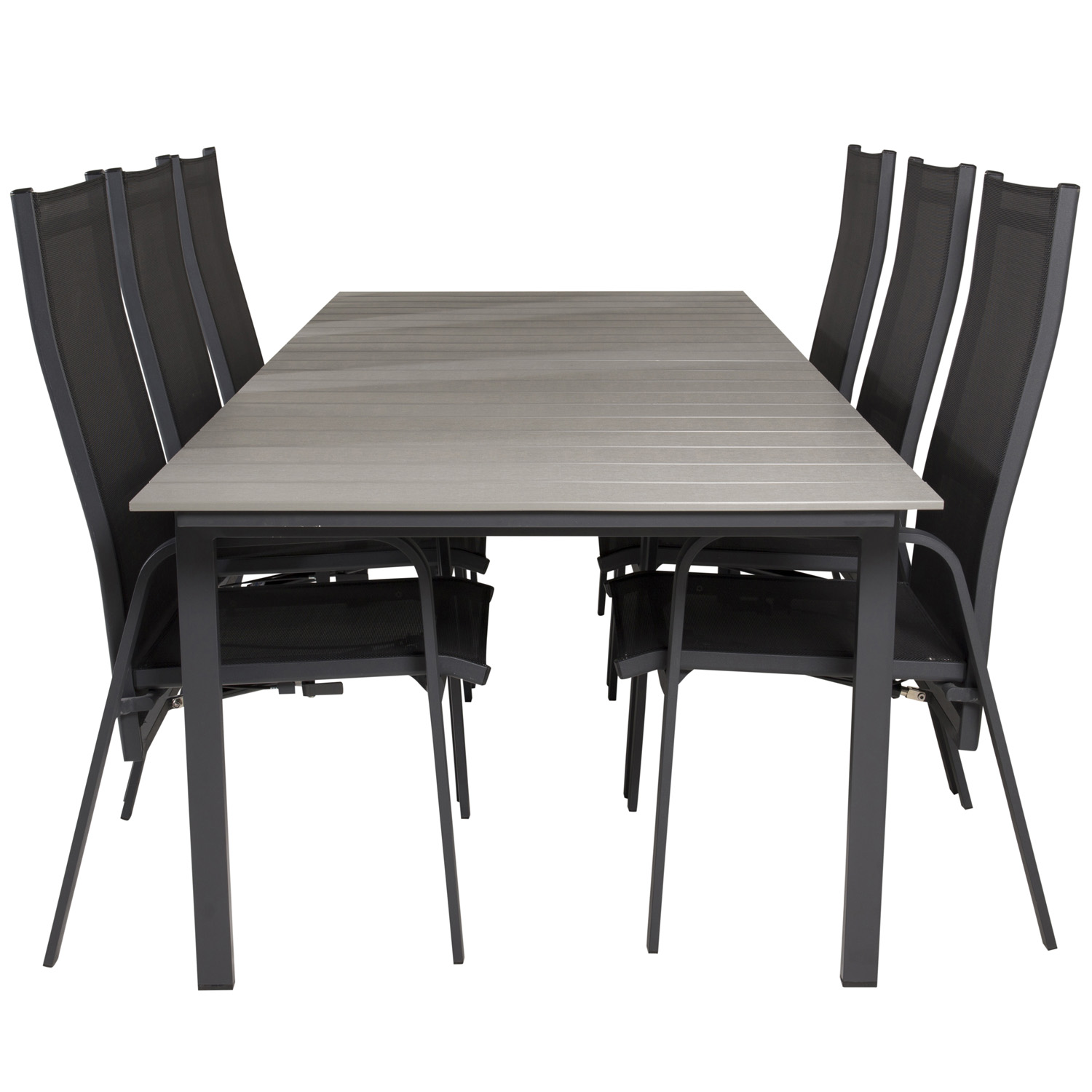 VENTURE DESIGN havesæt, m. Levels bord, m. udtræk og 6 Copacabana recliner stole – aintwood/alu