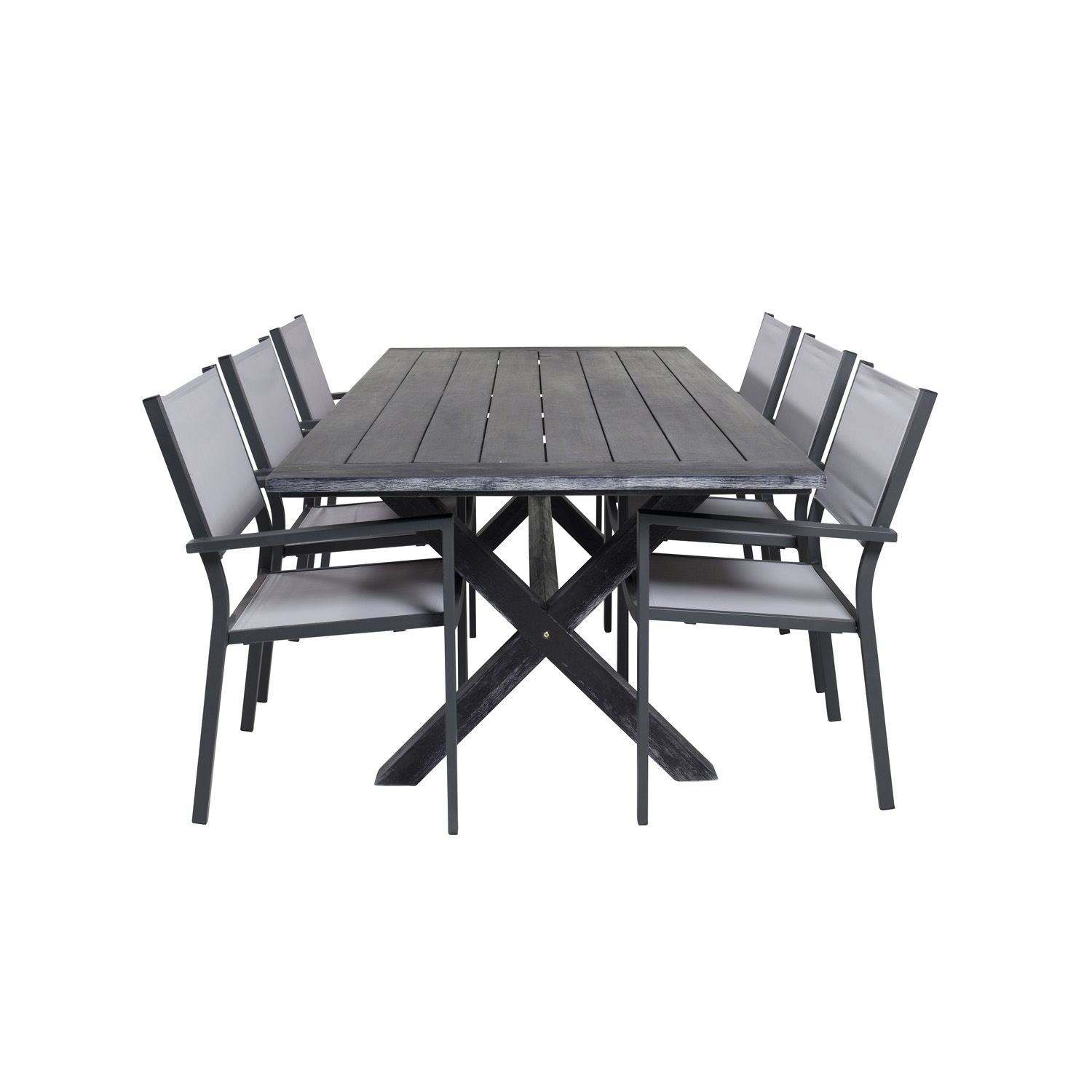 VENTURE DESIGN havesæt, m. Rives bord (200x100) og 6 Copacabana stole, m. armlæn - akacie/alu
