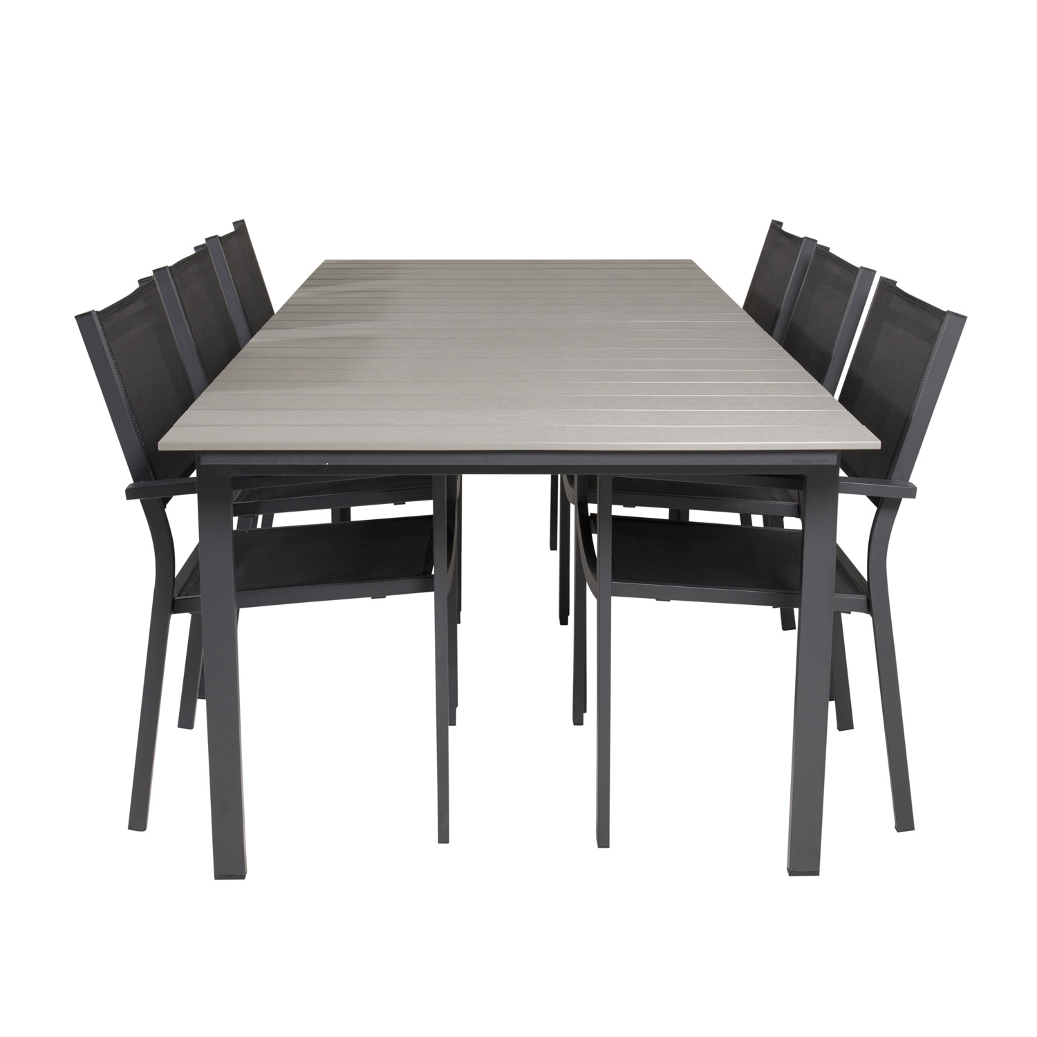 VENTURE DESIGN havesæt, m. Levels bord, m. udtræk og 6 Copacabana stole, m. armlæn – aintwood/alu