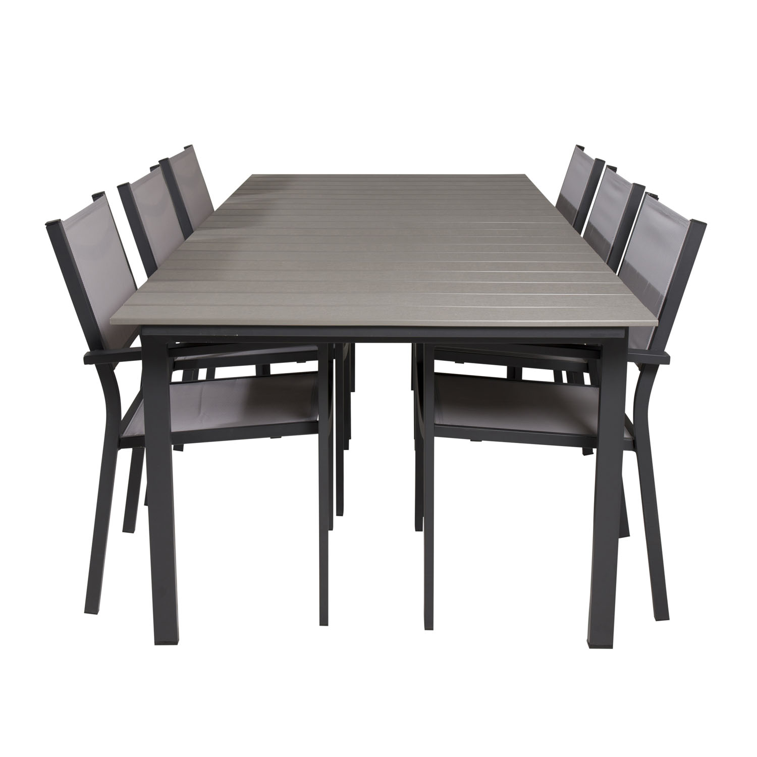 VENTURE DESIGN havesæt, m. Levels bord, m. udtræk og 6 Copacabana stole, m. armlæn – aintwood/alu