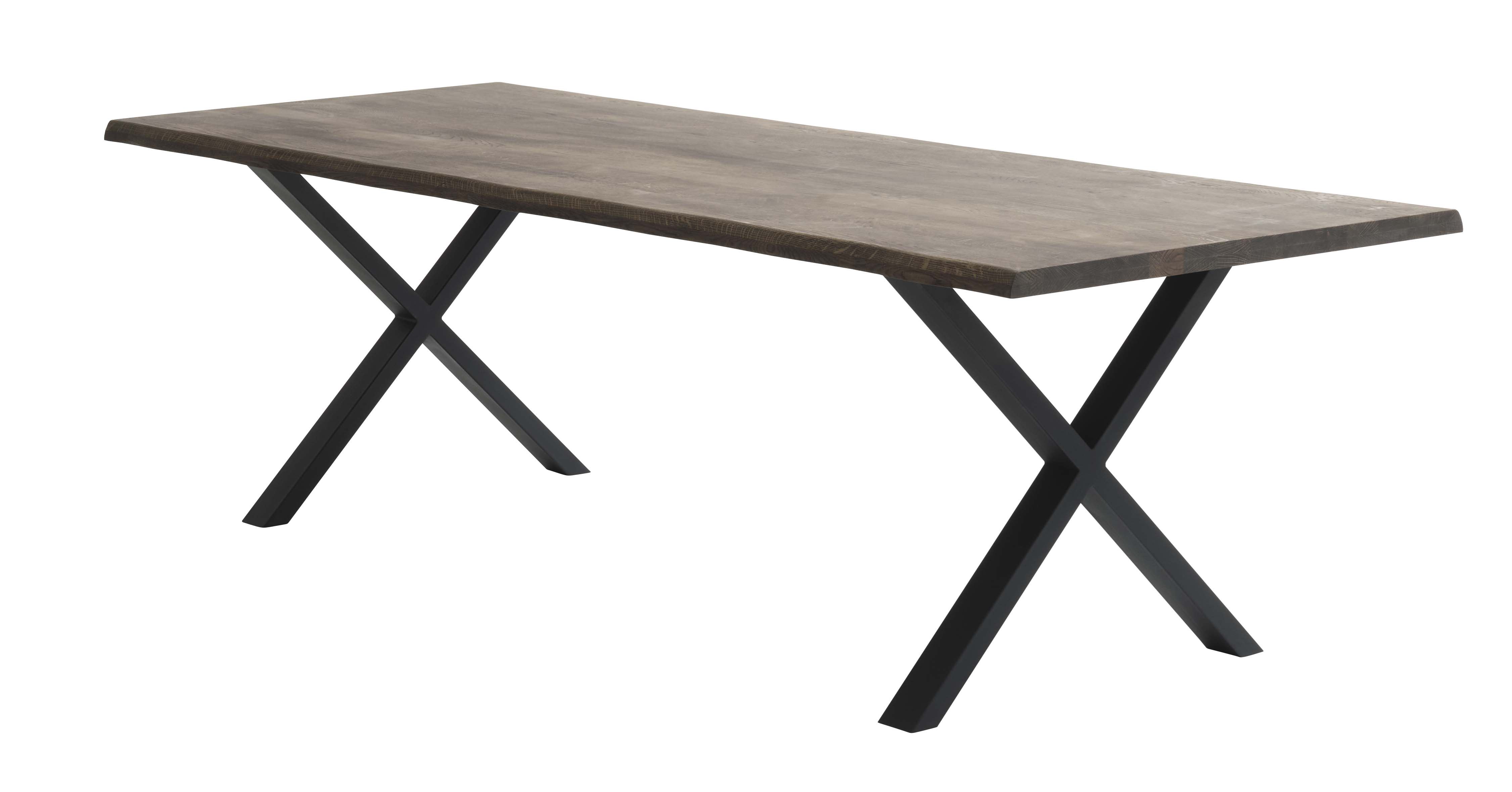Atlantic spisebord med bølget kant 40 mm, m. udtræk - røgfarvet egetræ og sort metal (95x260)