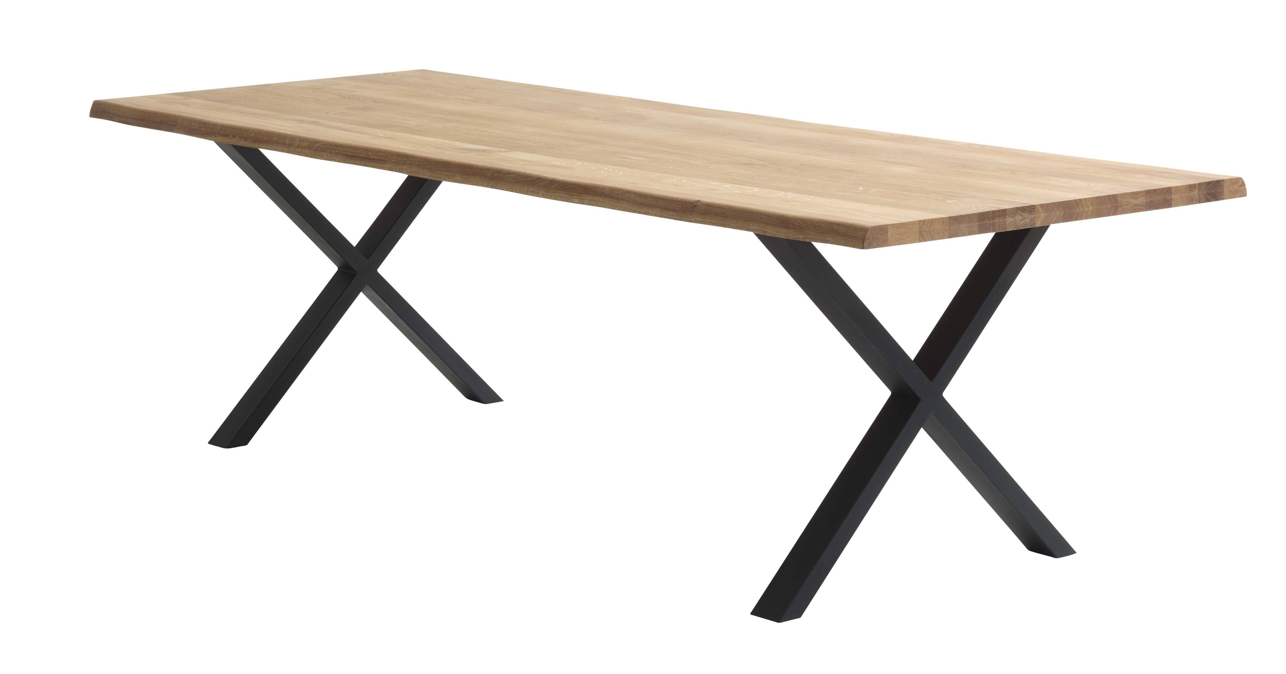 Atlantic matbord med vågig kant 40 mm, med utdrag - naturlig ek och svart metall