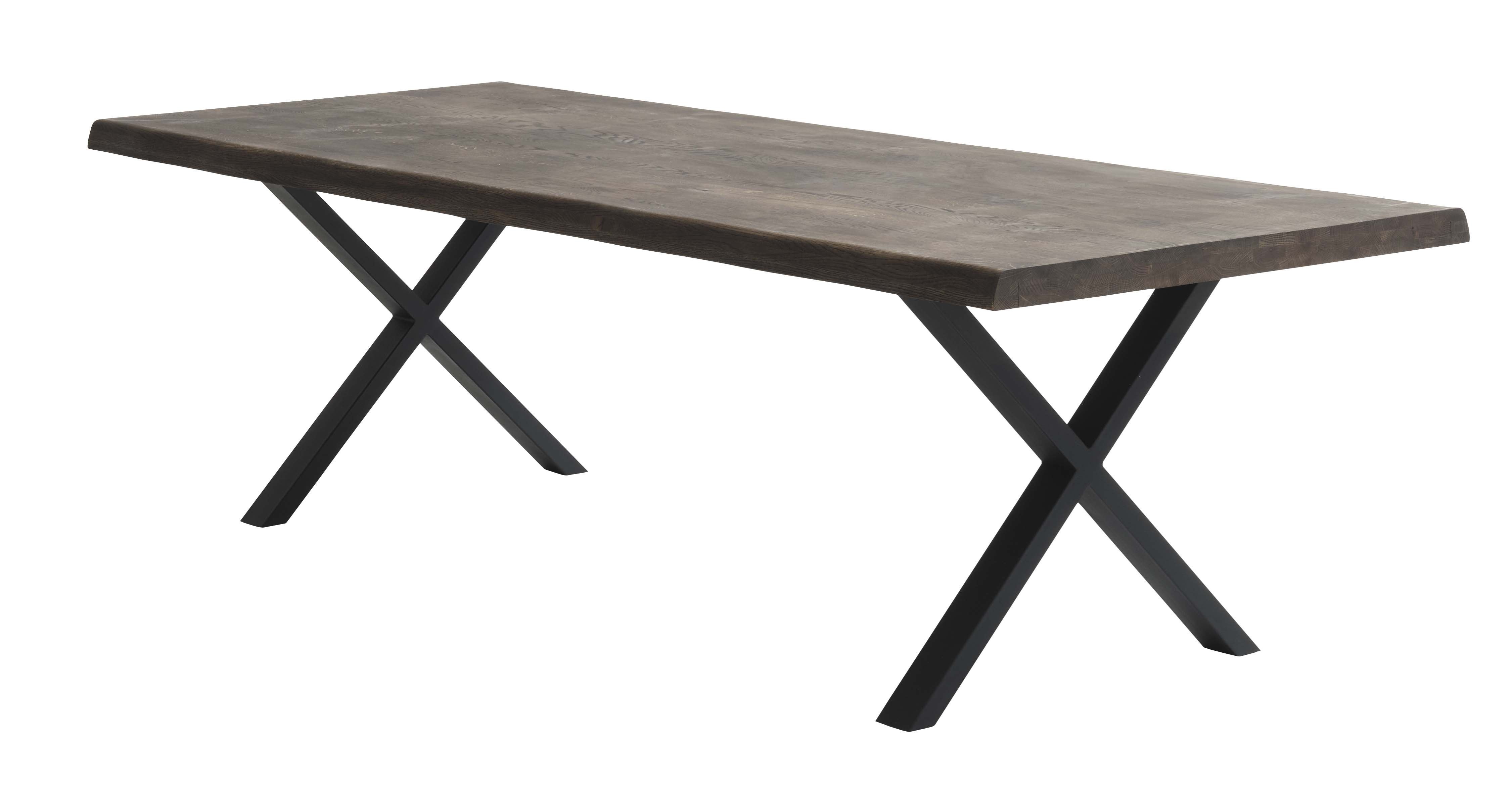 Atlantic spisebord med bølget kant 60 mm, m. udtræk - røgfarvet egetræ og sort metal (100x260)