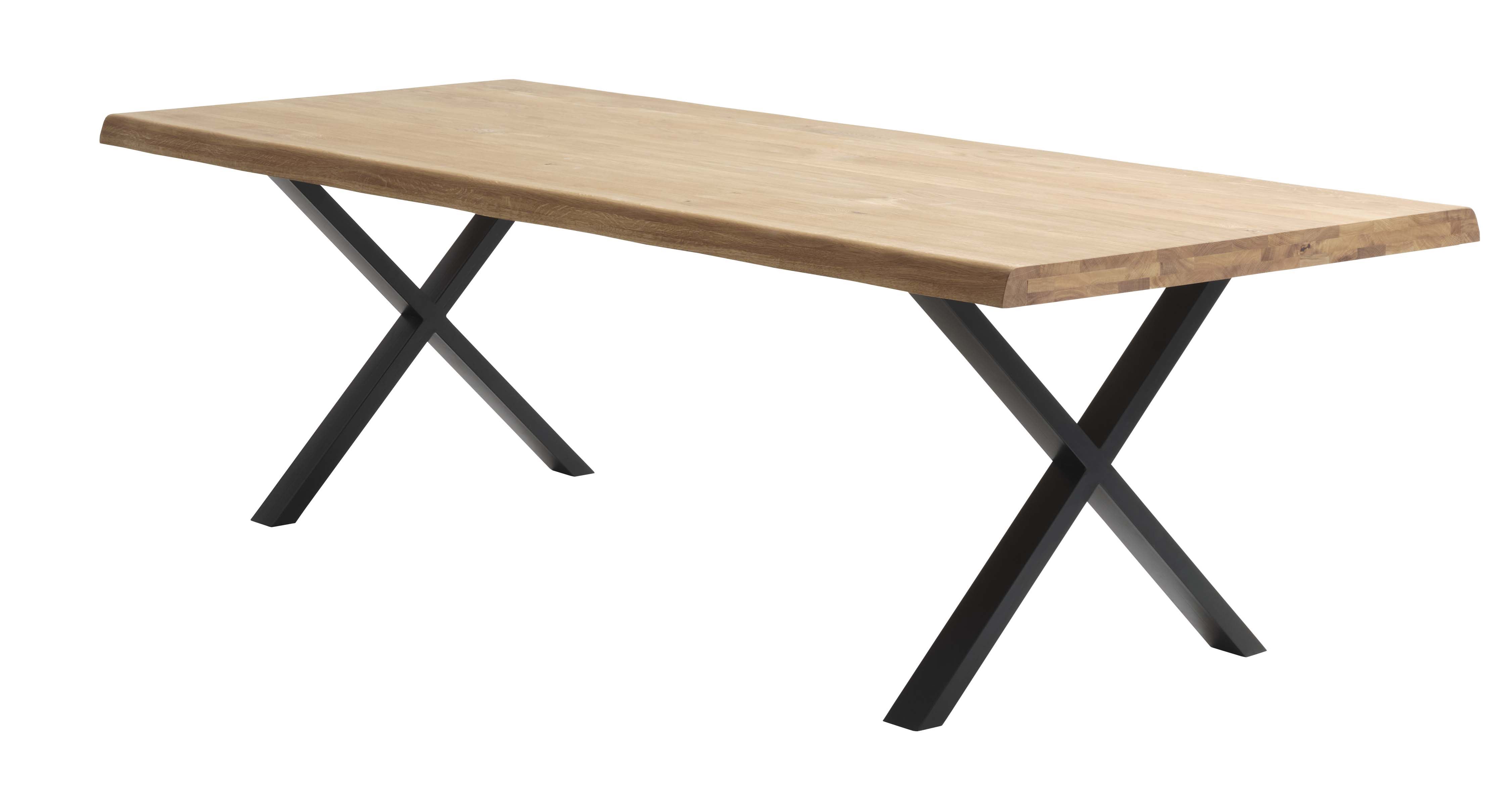 Atlantic matbord med vågig kant 60 mm, med utdrag - naturlig ek och svart metall
