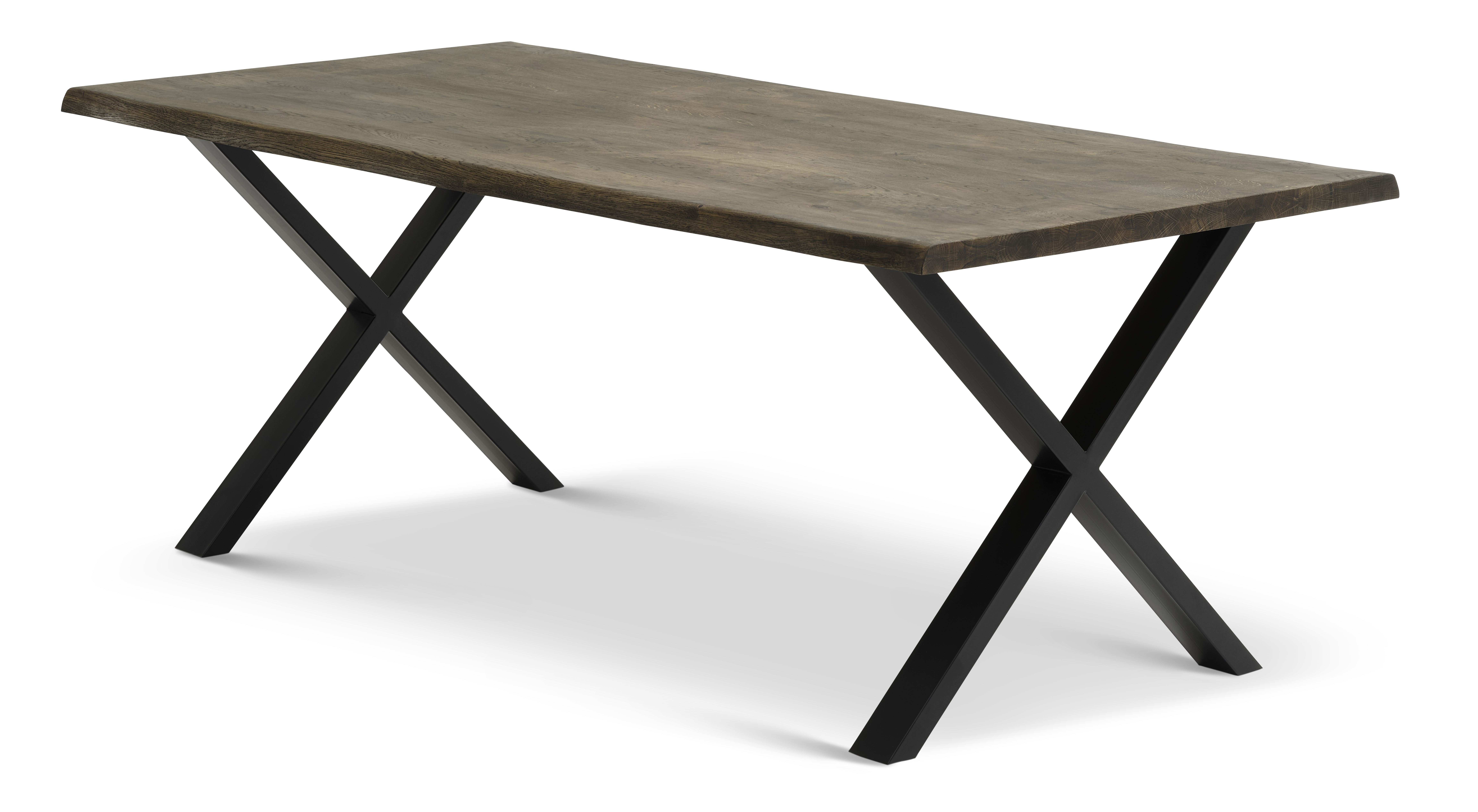 Atlantic spisebord med bølget kant 40 mm, m. udtræk - røgfarvet egetræ og sort metal (95x200)