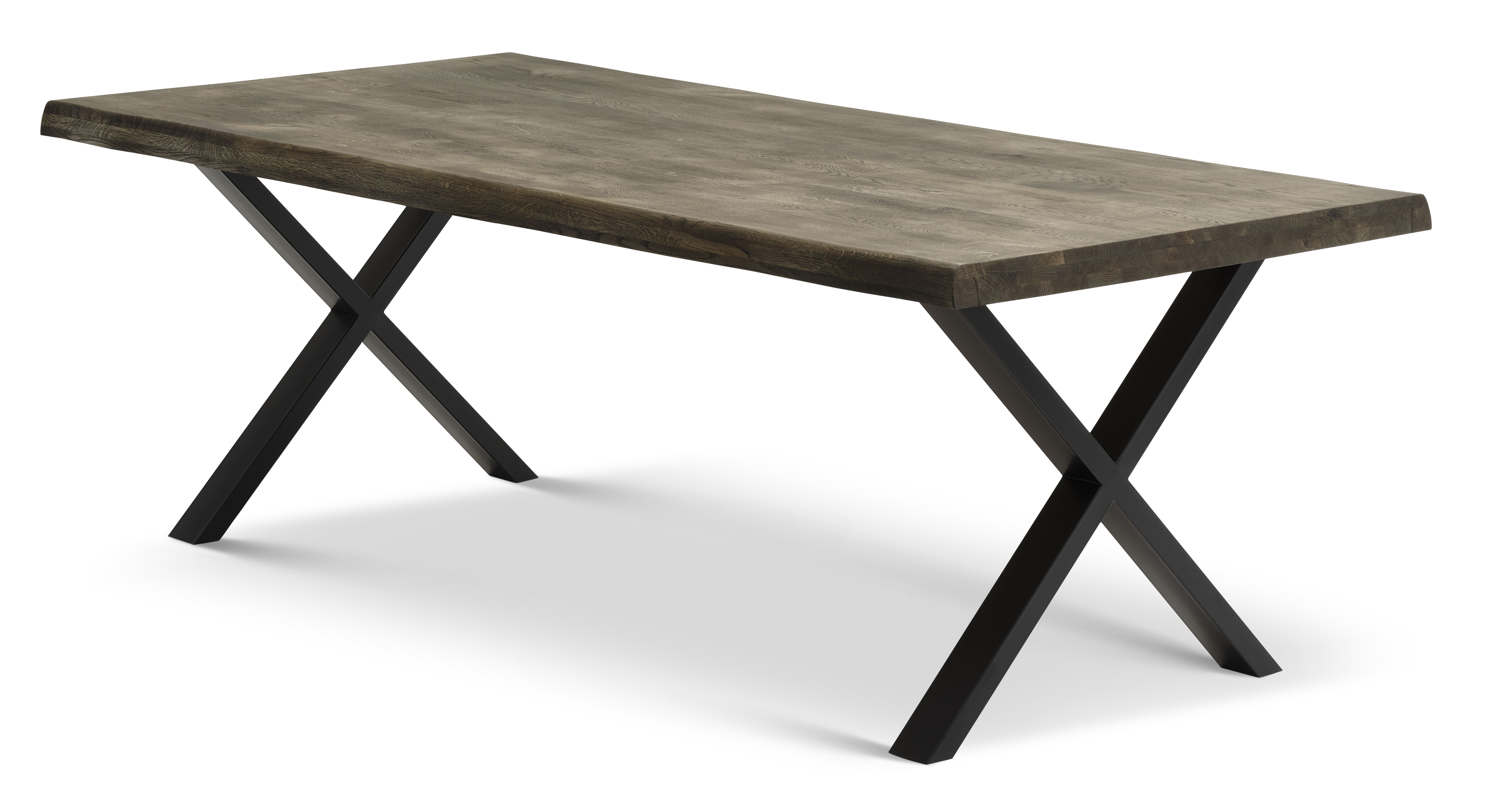 Atlantic spisebord med bølget kant 60 mm, m. udtræk - røgfarvet egetræ og sort metal (100x220)
