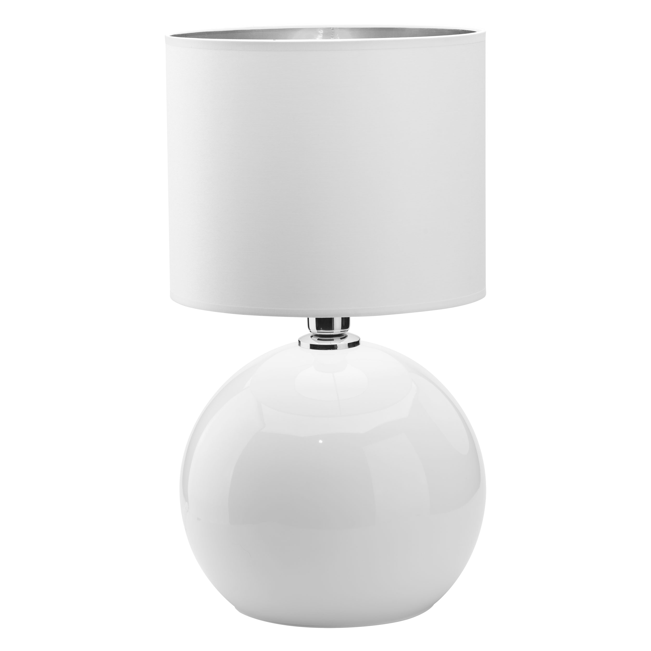 TK Palla bordlampe, Lille - sølv, hvid stof og hvid glas