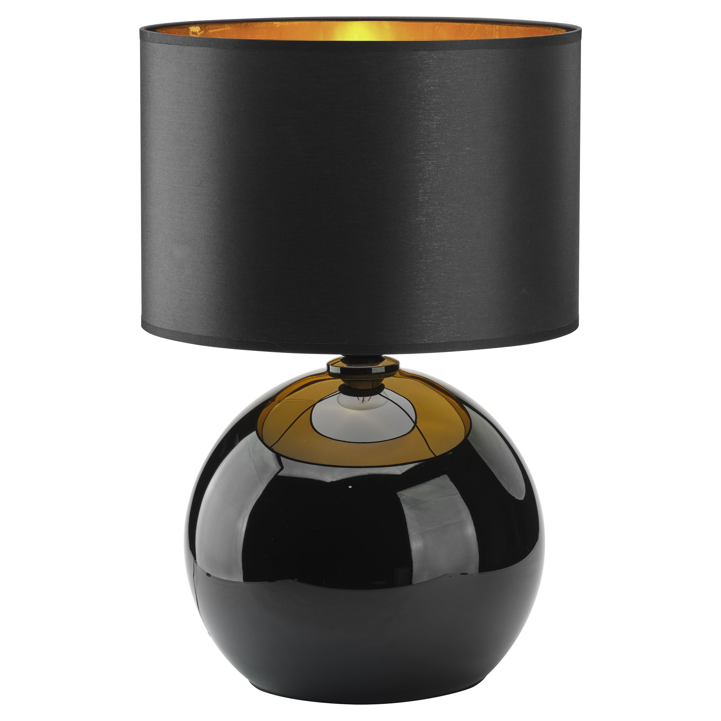 TK Palla bordlampe - guld, sort stof og sort glas