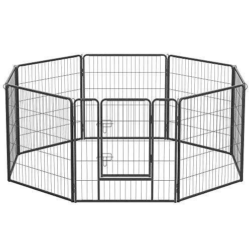 FEANDREA 8-panels kravlegård til kæledyr, jernhundebur, kraftigt kæledyrshegn, hvalpefold, foldbar og bærbar, 77 x 80 cm, Grå PPK88G