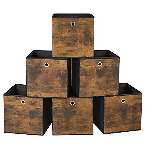 SONGMICS opbevaringskasse, foldbar - rustik brun og sort stof og pap (sæt med 6)
