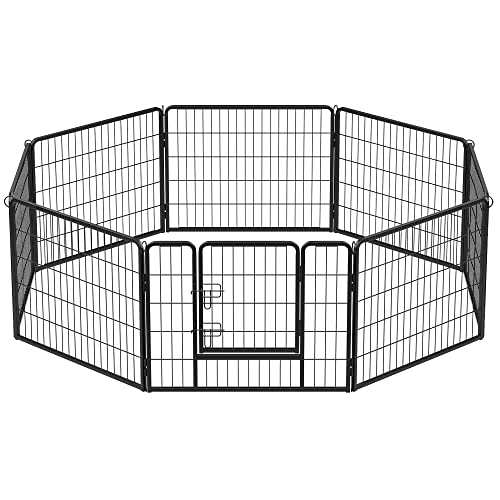 FEANDREA 8-panels kravlegård til kæledyr, jernhundebur, kraftigt kæledyrshegn, hvalpepen, foldbar og bærbar, 77 x 60 cm, sort PPK86H