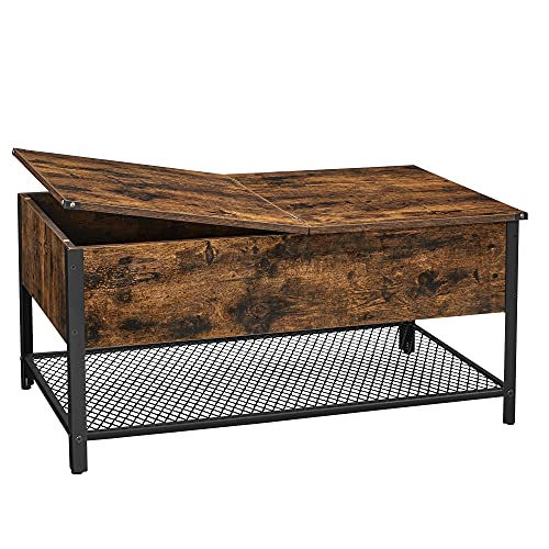 VASAGLE sofabord, m. klaplåg og nethylde - rustik brun spånplade og sort stål (100x55)