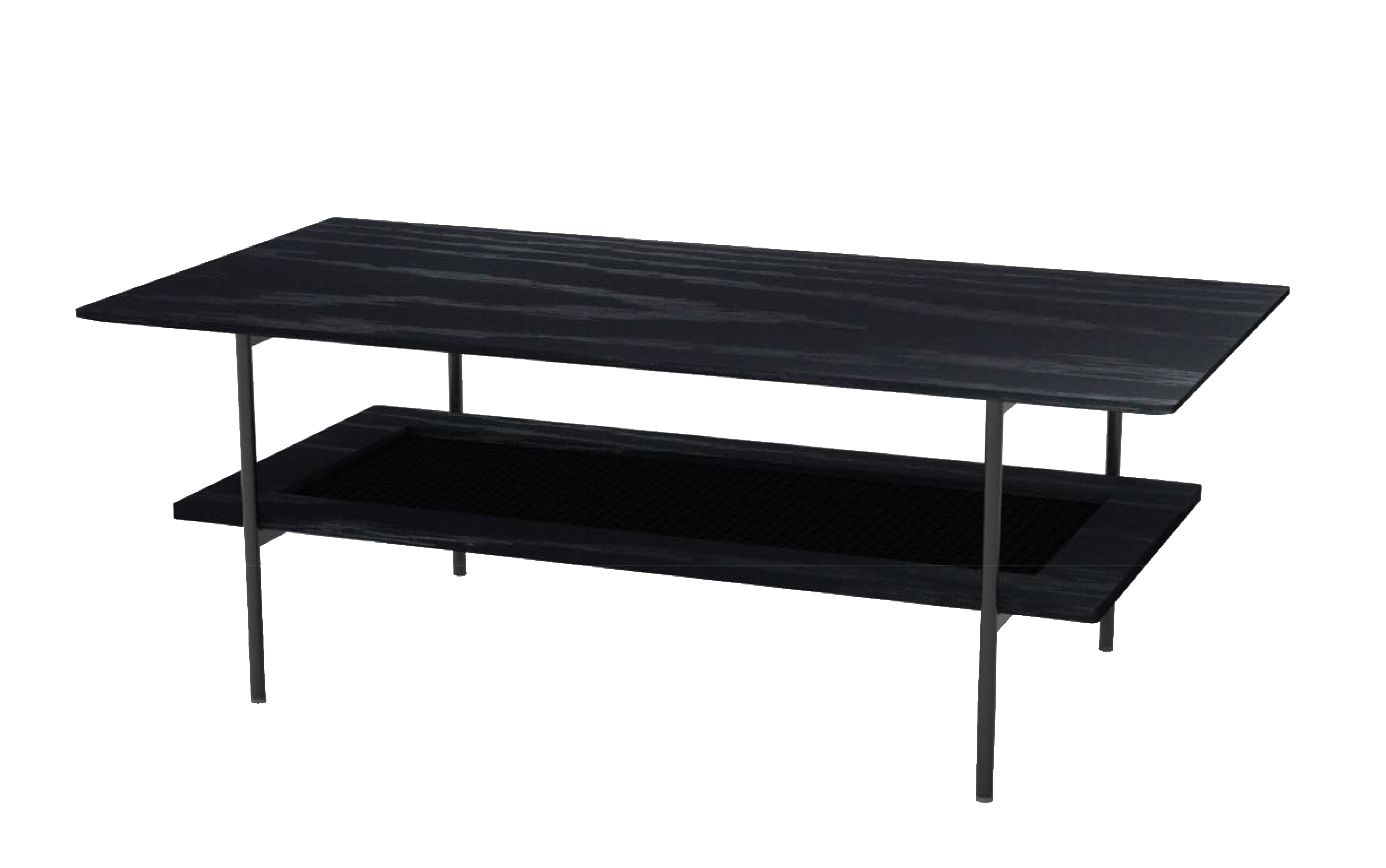 Pensacola sofabord, m. 1 hylde, rektangulær - sort melamin og sort polyrattan (55x110)