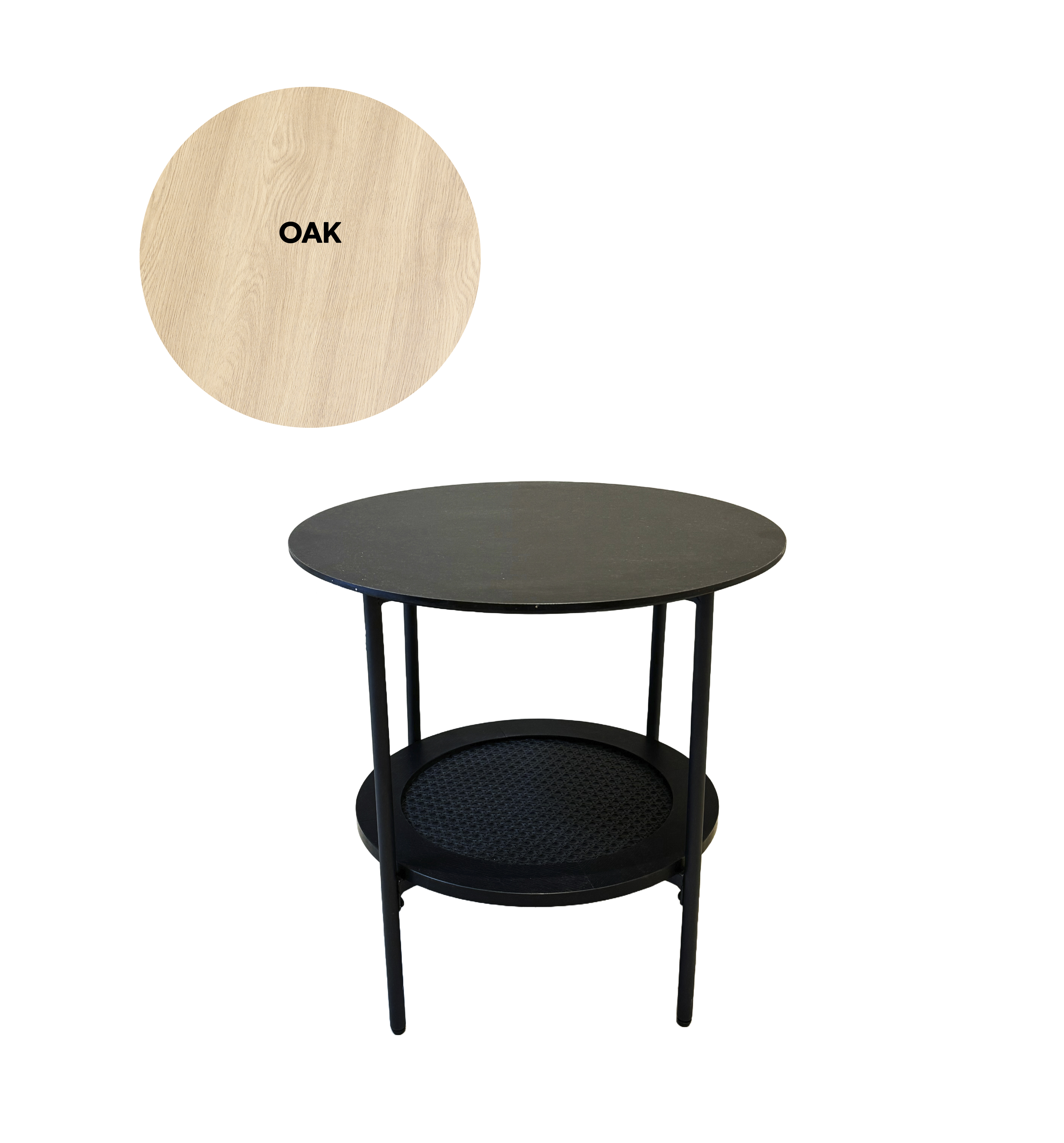 Pensacola sidebord, m. 1 hylde, rund - natur eg melamin og natur polyrattan (Ø50)