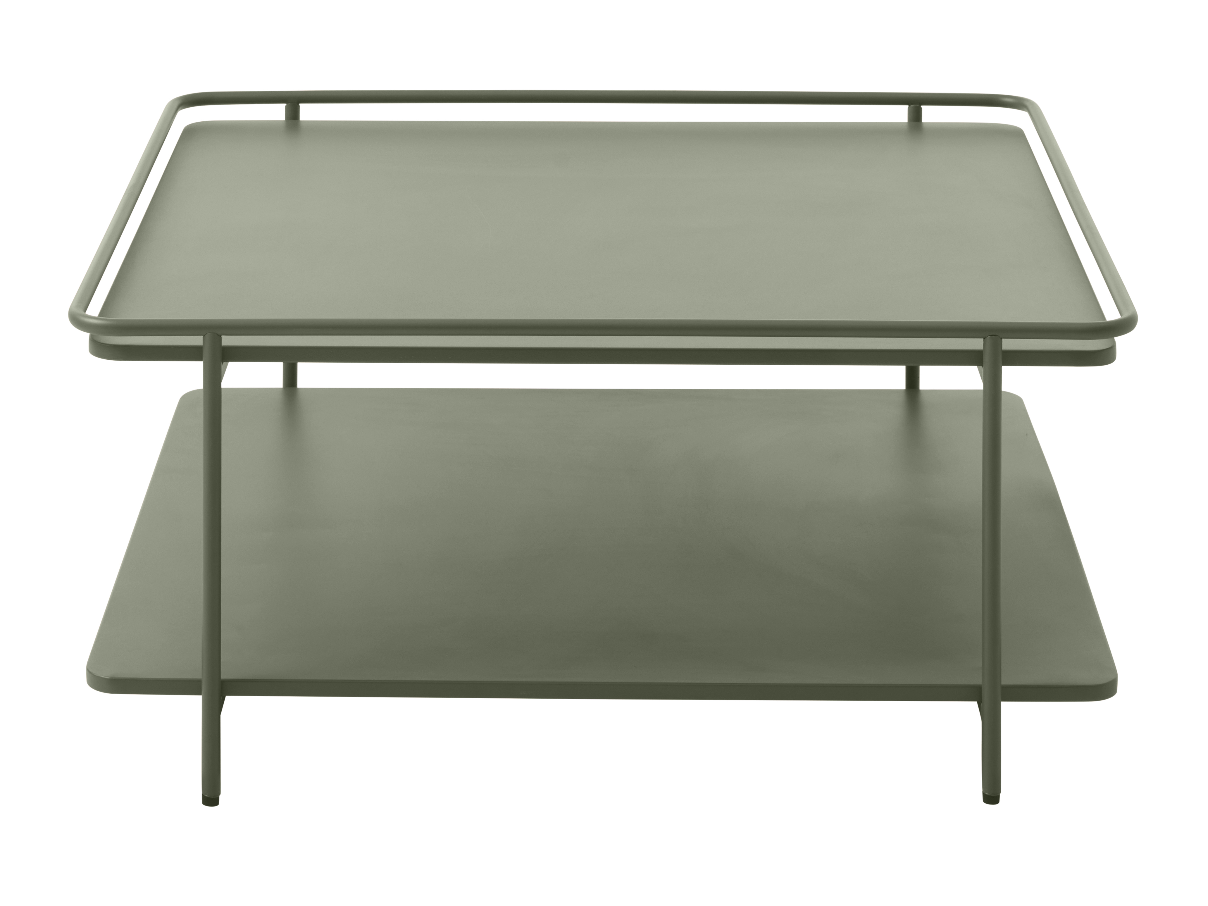 Yuba sofabord, m. 1 hylde, kvadratisk - olivengrøn metal (75x75)