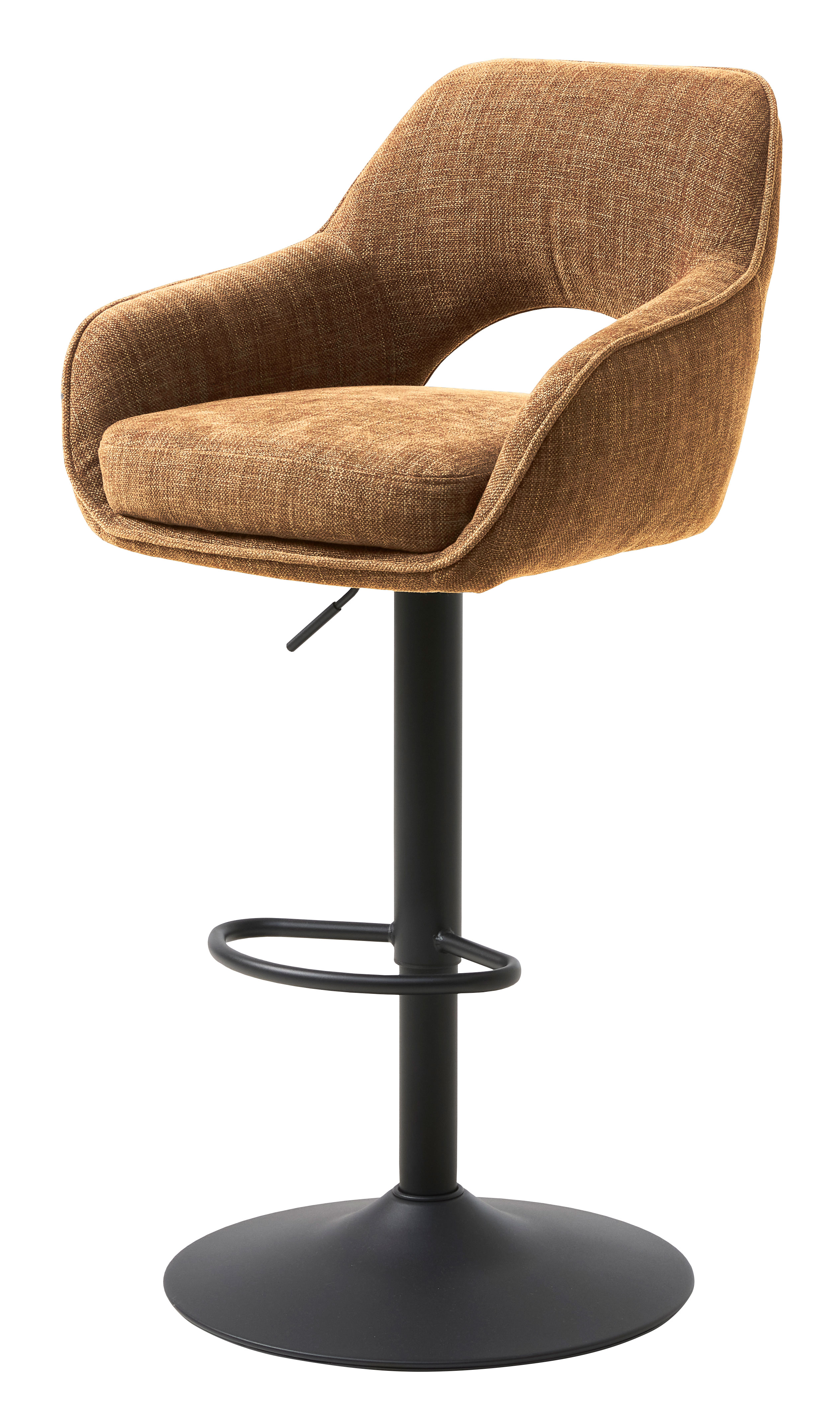 UNIQUE FURNITURE Cowley barstol, m. ryglæn, armlæn og fodstøtte - rust polyester og sorte ben