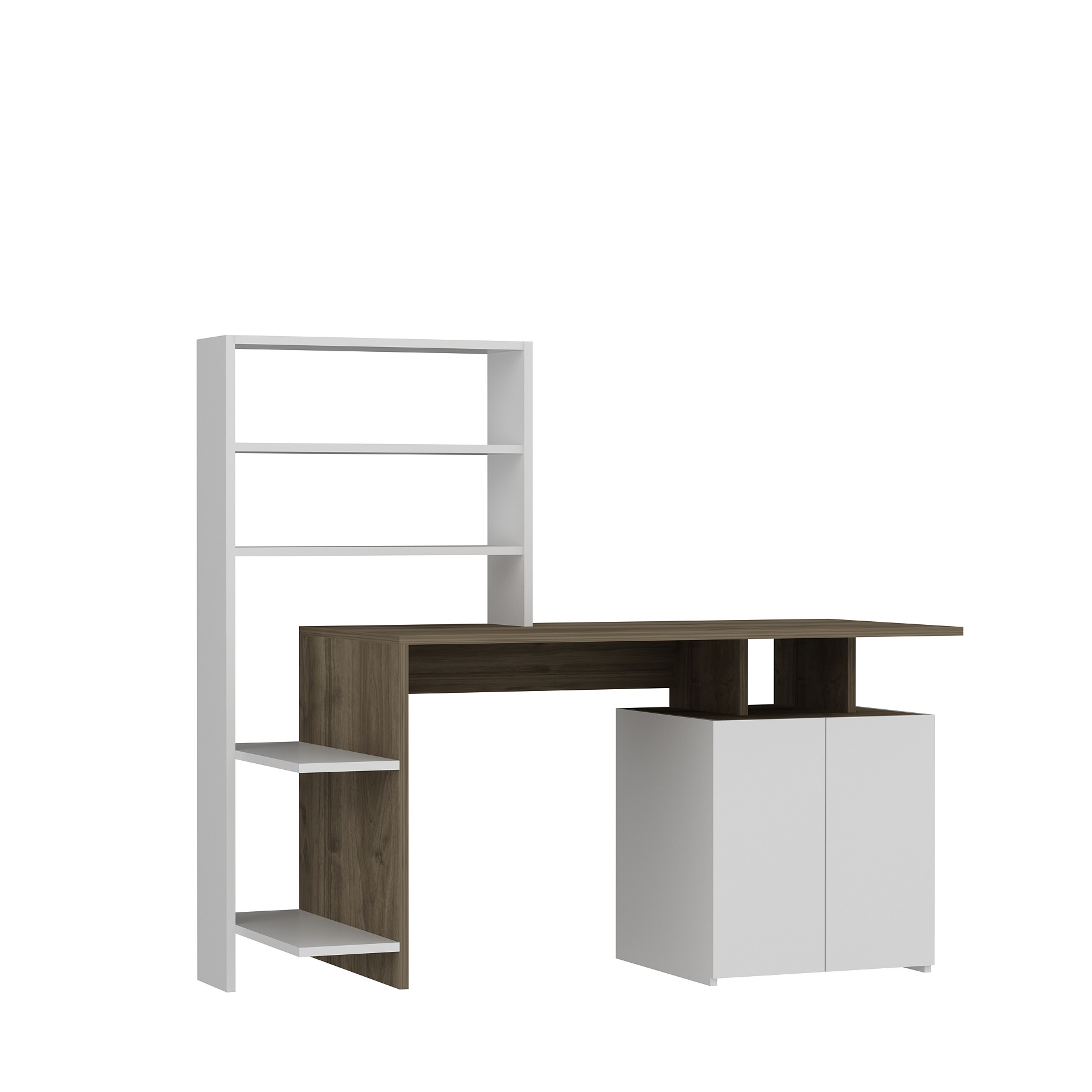 NORDVÄRK Melis skrivebord, m. bogreol - valnøddefarvet og hvid melamin (146,3x60)