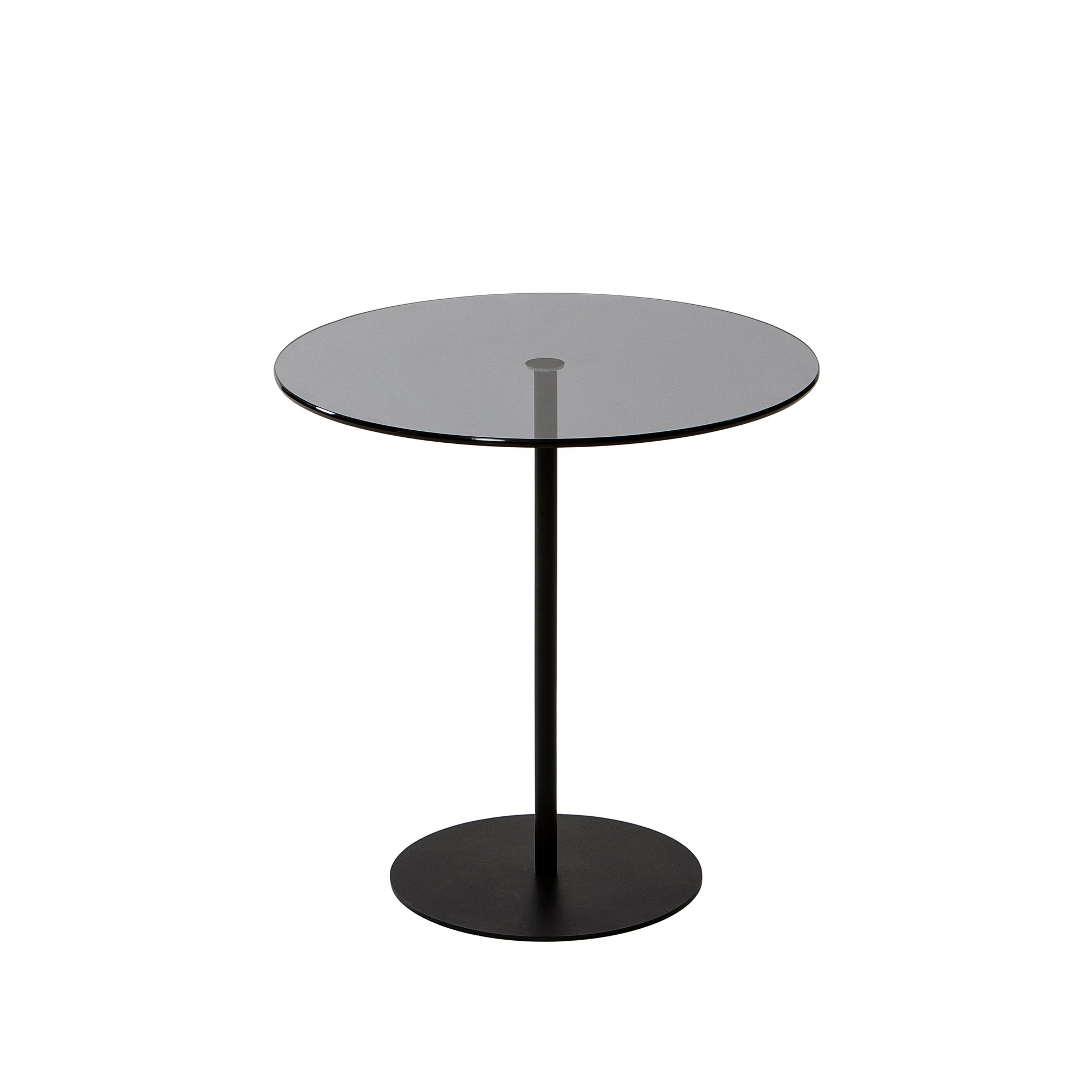 NORDVÄRK Chill sidebord, rund - mørkegrå glas og sort metal (Ø50)