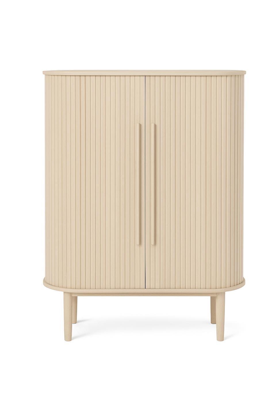 Meta skab, m. 2 skydelåger og 2 hylder - hvidpigmenteret egetræsfinér og eg (H:118)