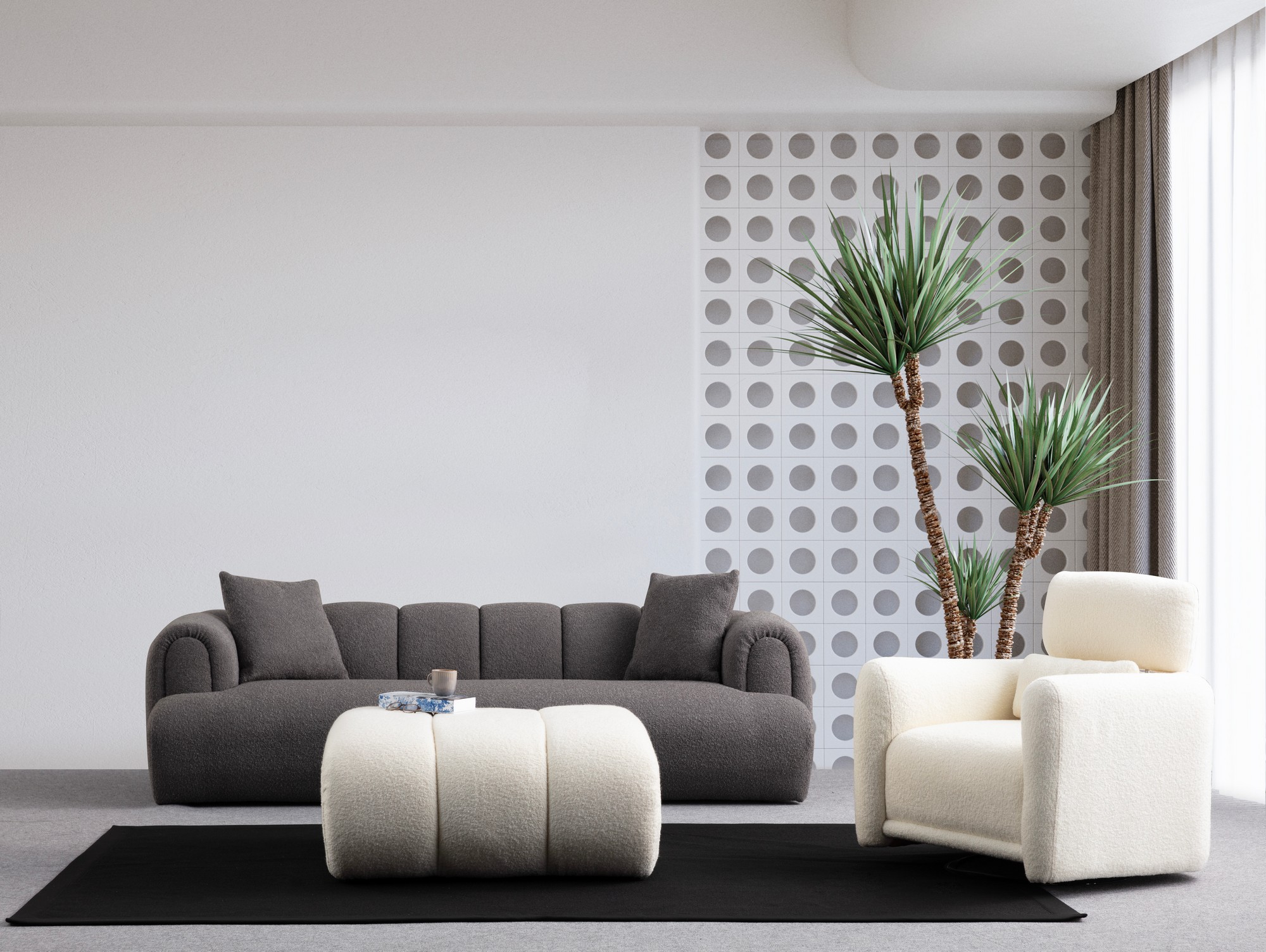 NordvÄrk Puffy 3 Plain Antracit 3-sæders Sofa