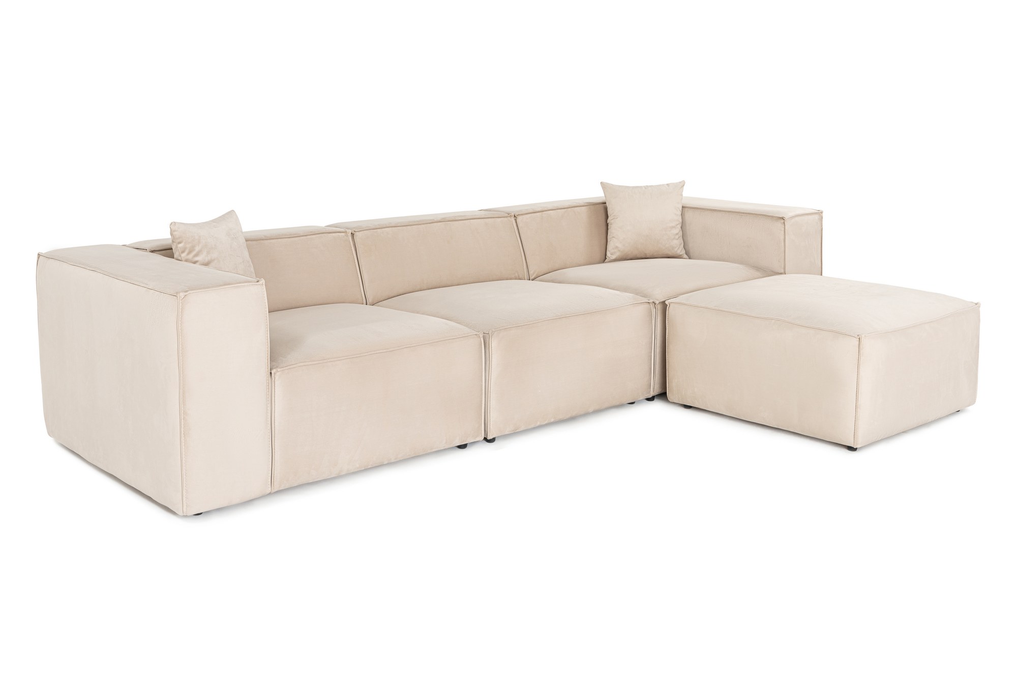 NORDVÄRK Lora hjørnesofa (L1-O1-1R-POUFFE) - creme stof
