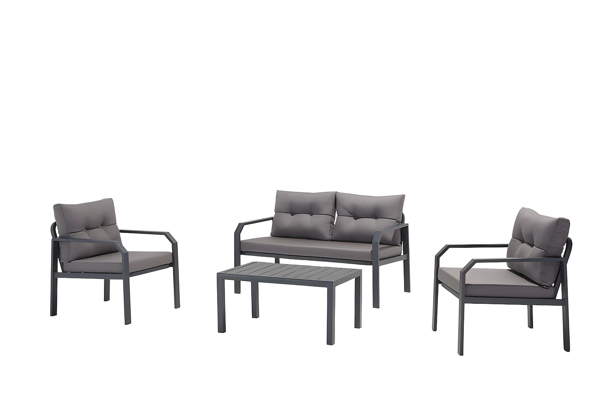 NORDVÉRK Arya udendørs loungesæt, m. 2 stole, 1 sofa, 1 bord, antracit hynder – antracit aluminium