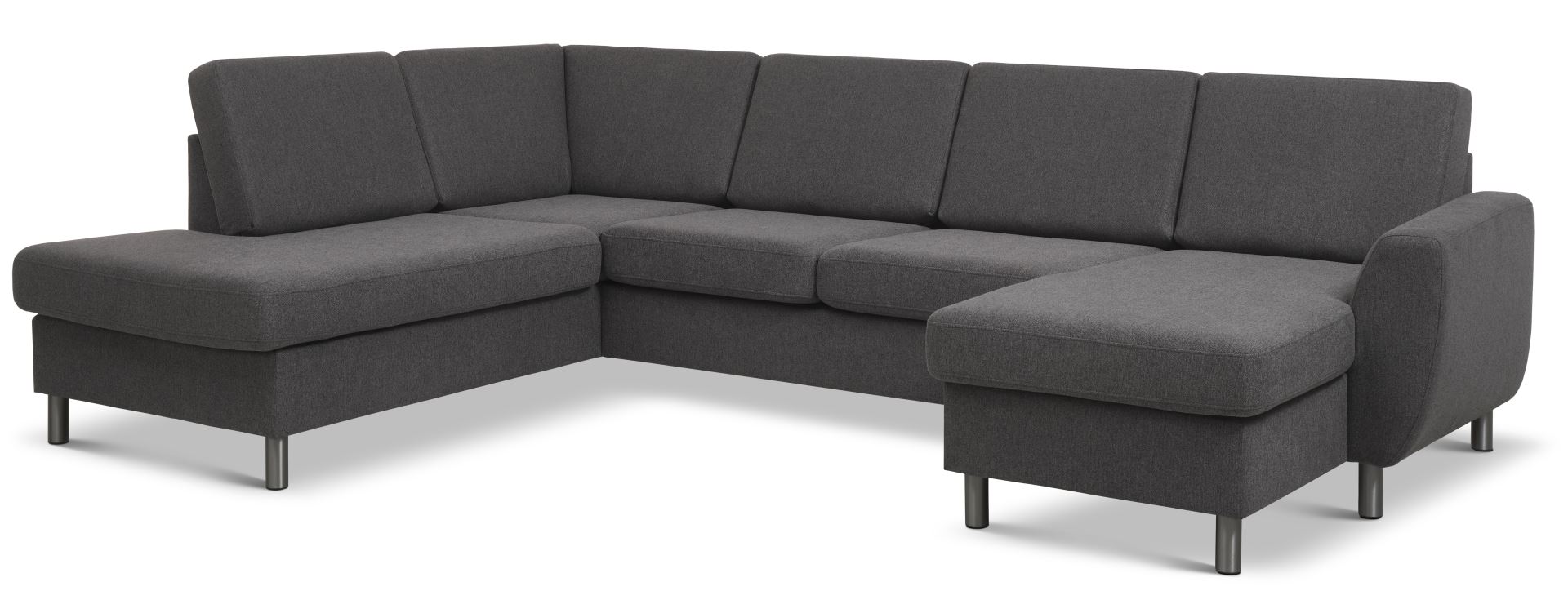 Wendy set 4 U OE left sofa, m. chaiselong - antracitgrå polyester stof og børstet aluminium
