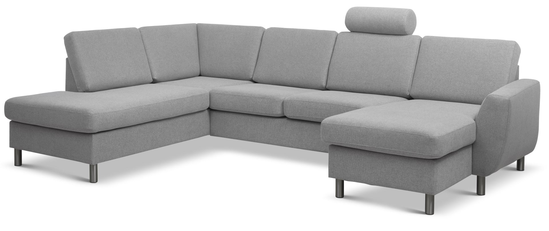 Wendy set 4 U OE left sofa, m. chaiselong - grå polyester stof og børstet aluminium