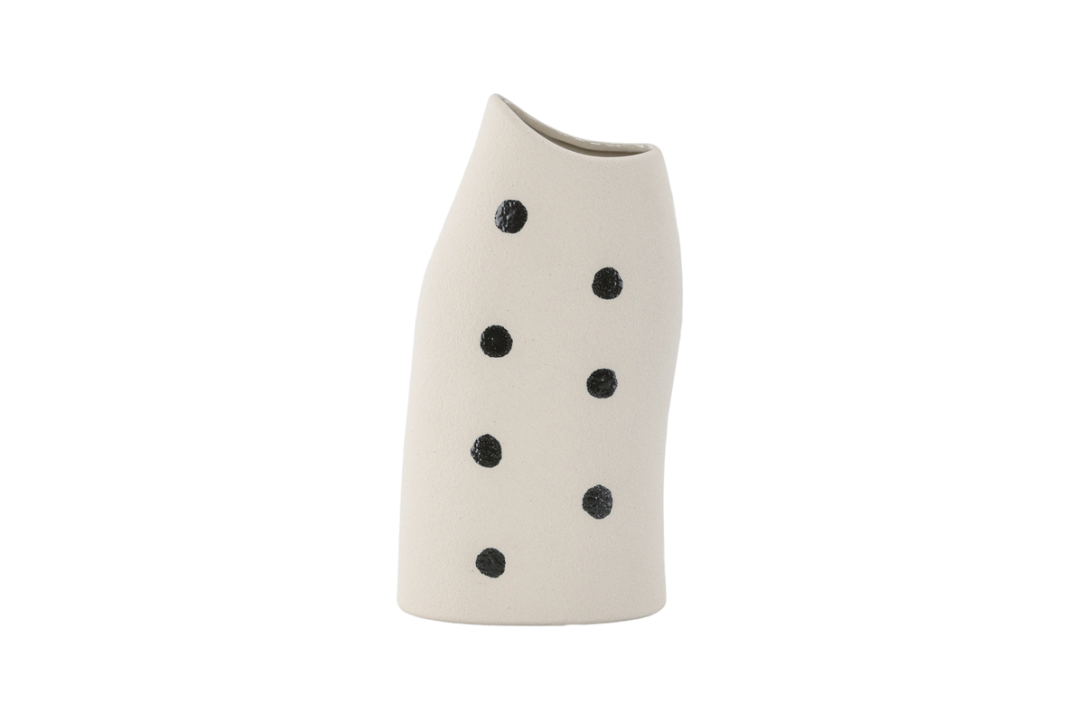 VENTURE DESIGN Ernst vase - hvid/sorte prikker stentøj (12x9x23H)