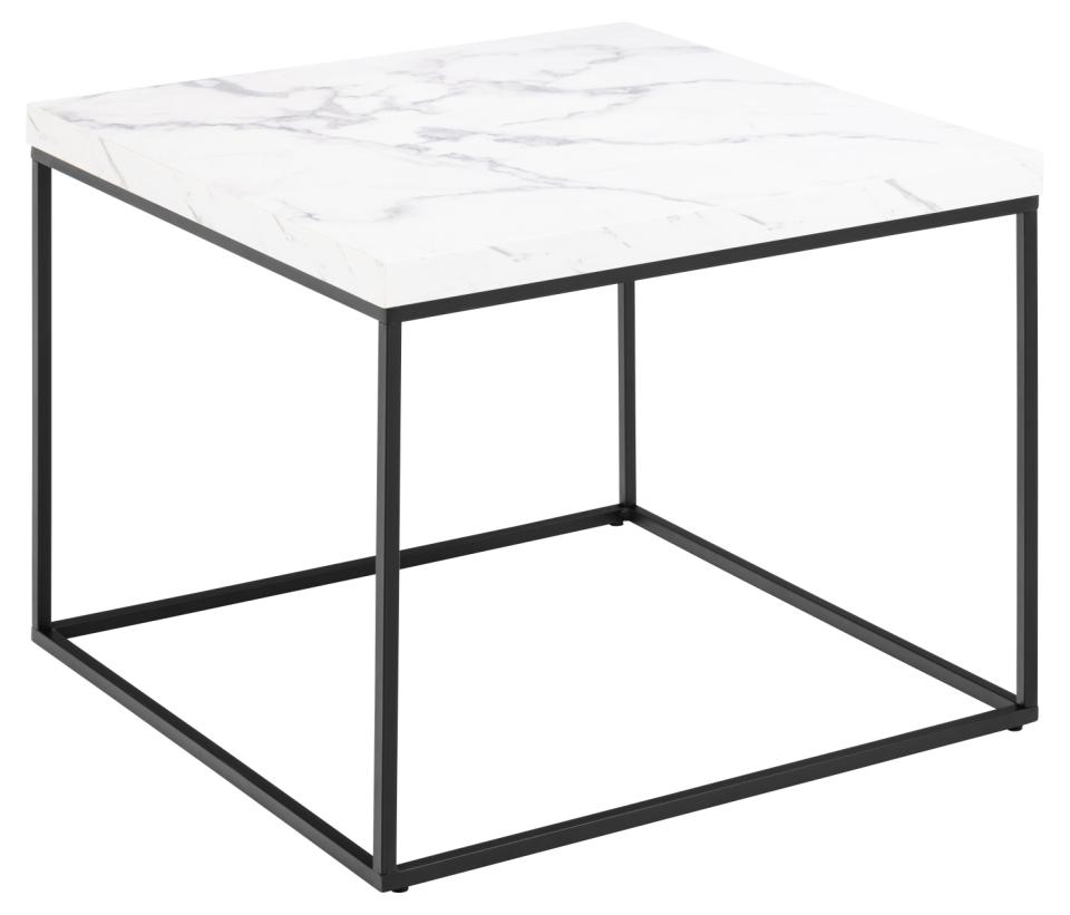 ACT NORDIC Barossa sofabord, kvadratisk - hvid papir Carrara marmorlook og sort stål (60x60)