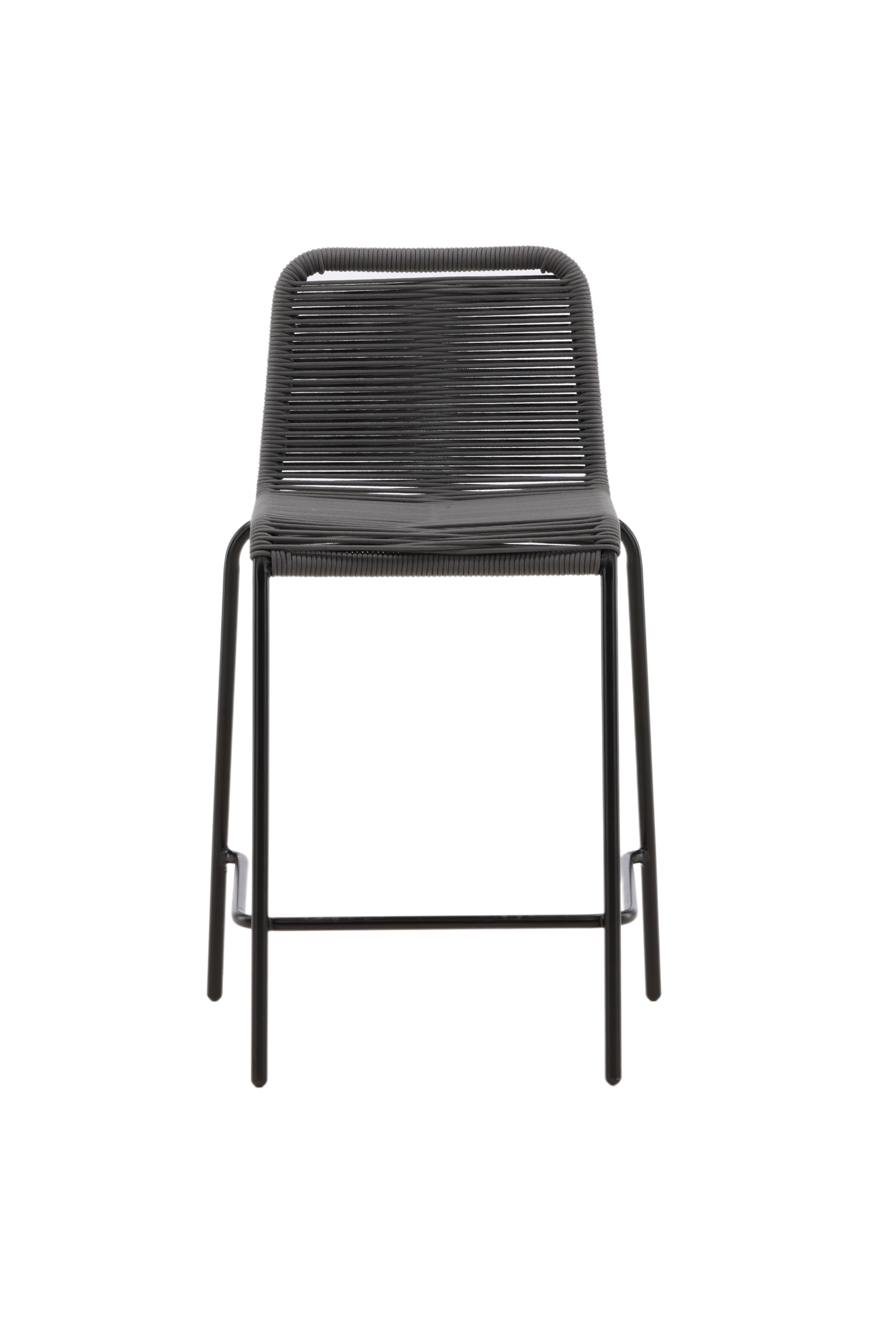 11: VENTURE DESIGN Lindos udendørs barstol, m. ryglæn og fodstøtte - mørkegrå reb og sort stål