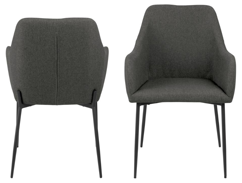 ACT NORDIC June spisebordsstol, m. armlæn - grå stof og sort metal