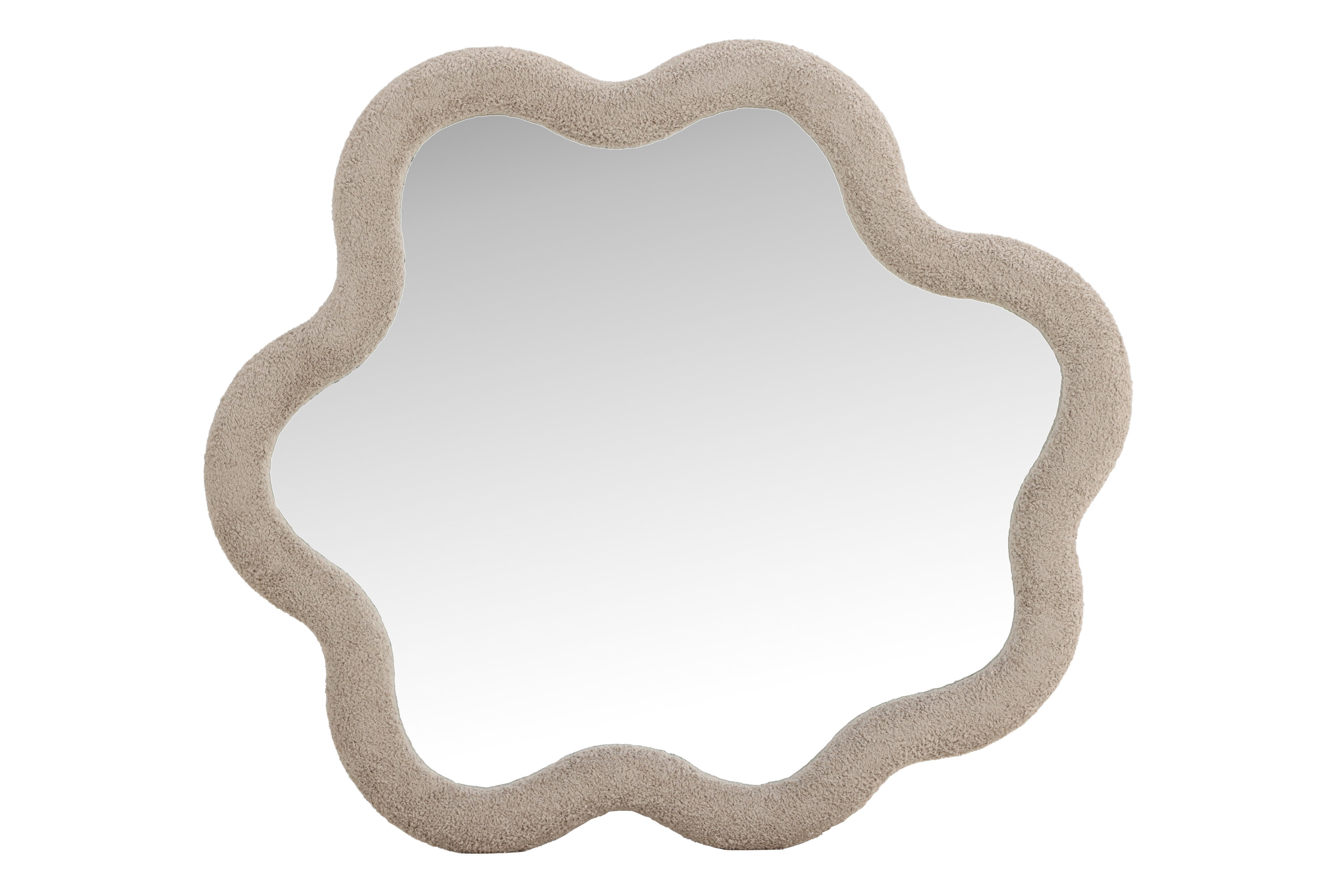 VENTURE DESIGN Kungsbacka vægspejl, organisk - spejlglas og beige bouclé (70x70)