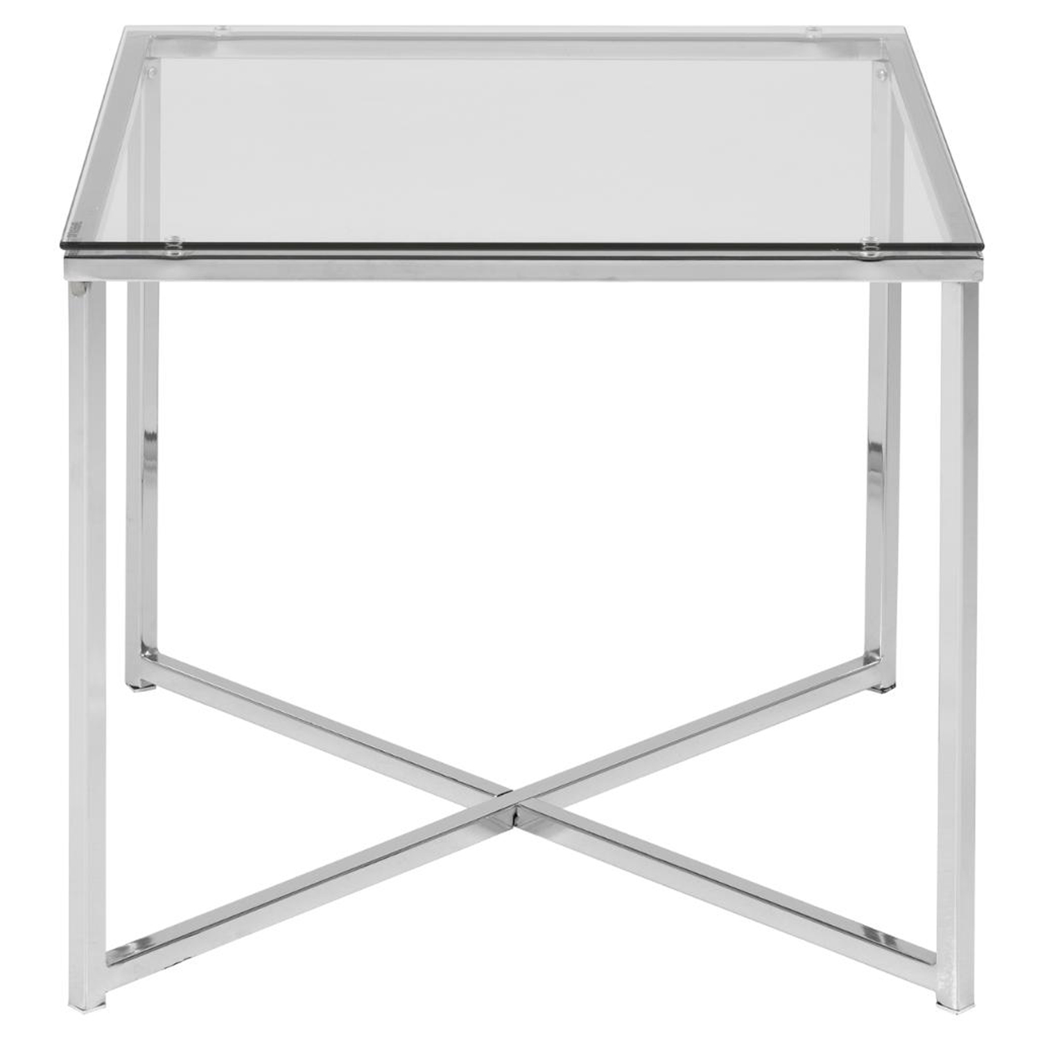 ACT NORDIC Cross hjørnebord, kvadratisk - klar glas og krom metal (50x50)