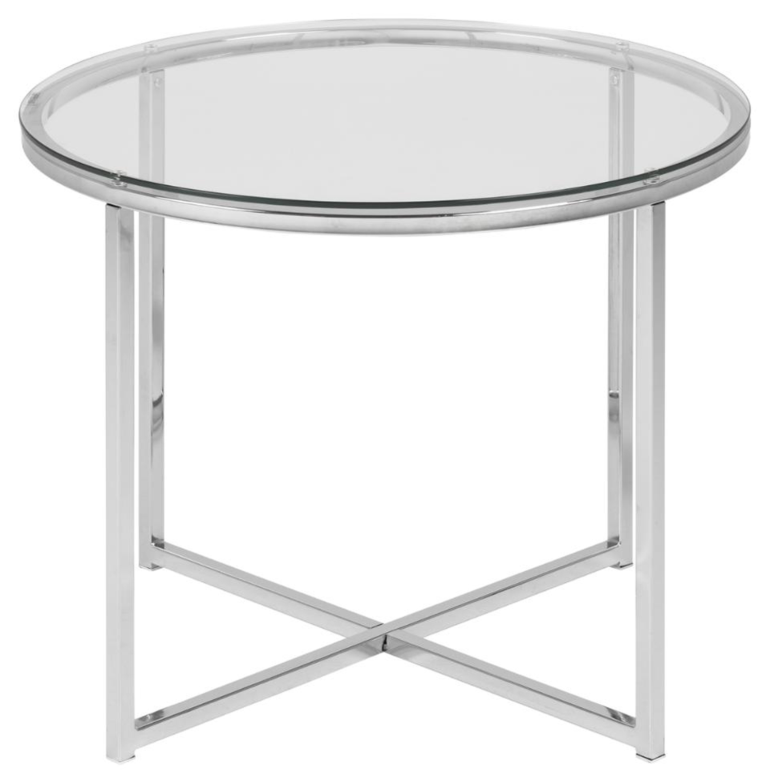 ACT NORDIC Cross hjørnebord, rund - klar glas og krom metal (Ø55)