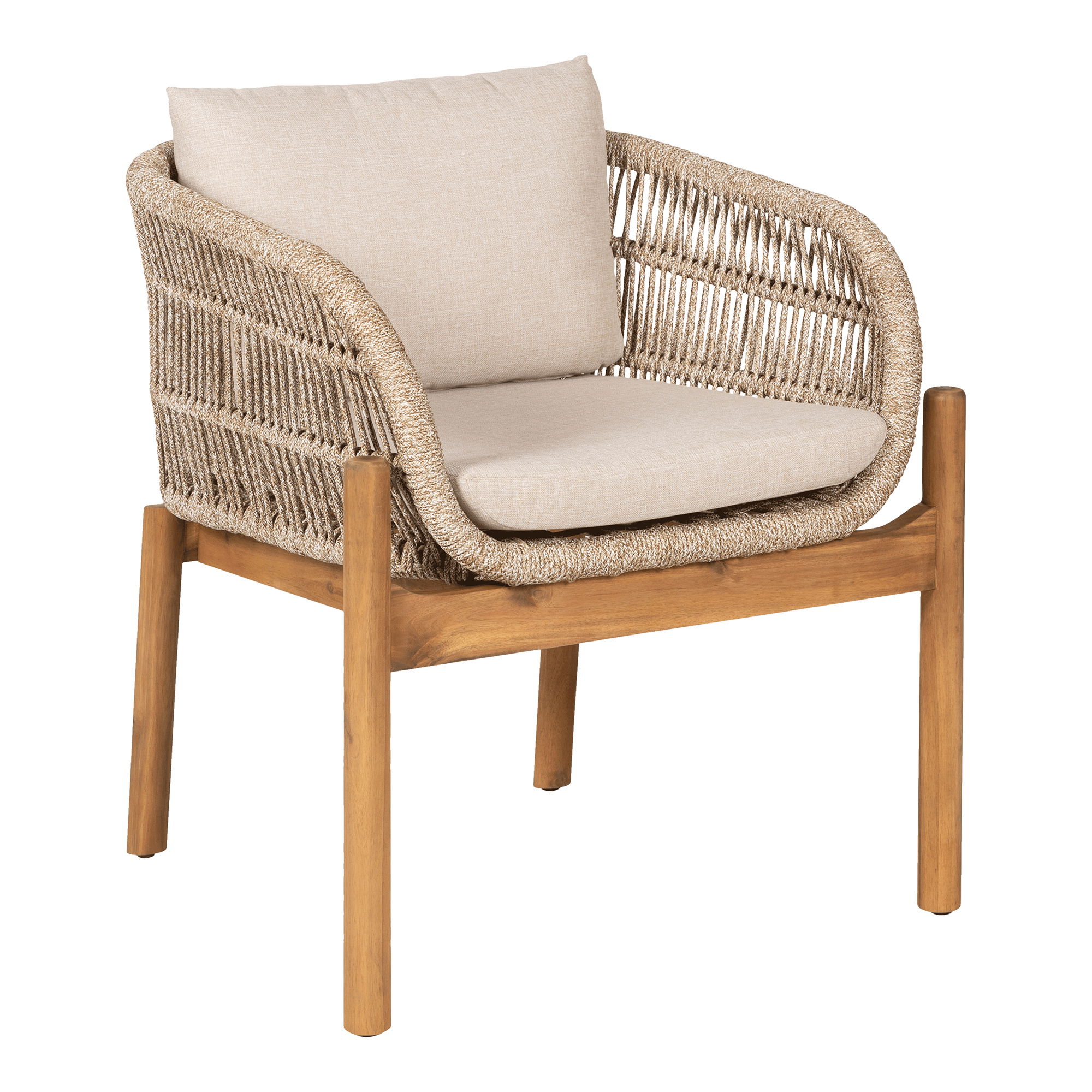 HOUSE NORDIC Terracina Dining Chair – Spisestuestol, akasie, beige, inkl. pute
