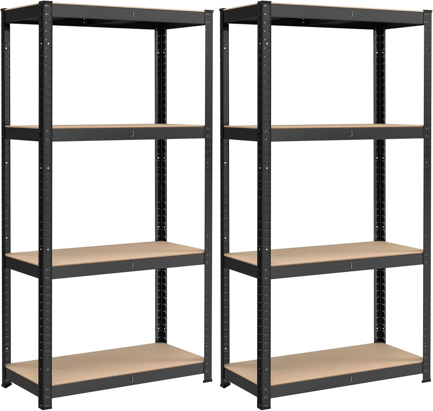 SONGMICS Kraftig reol, sæt med 2, kælderreol, opbevaringsreol, 40 x 80 x 160 cm, reol med stålramme, lasteevne op til 520 kg, 4 justerbare hylder, sort GLR048BZ01