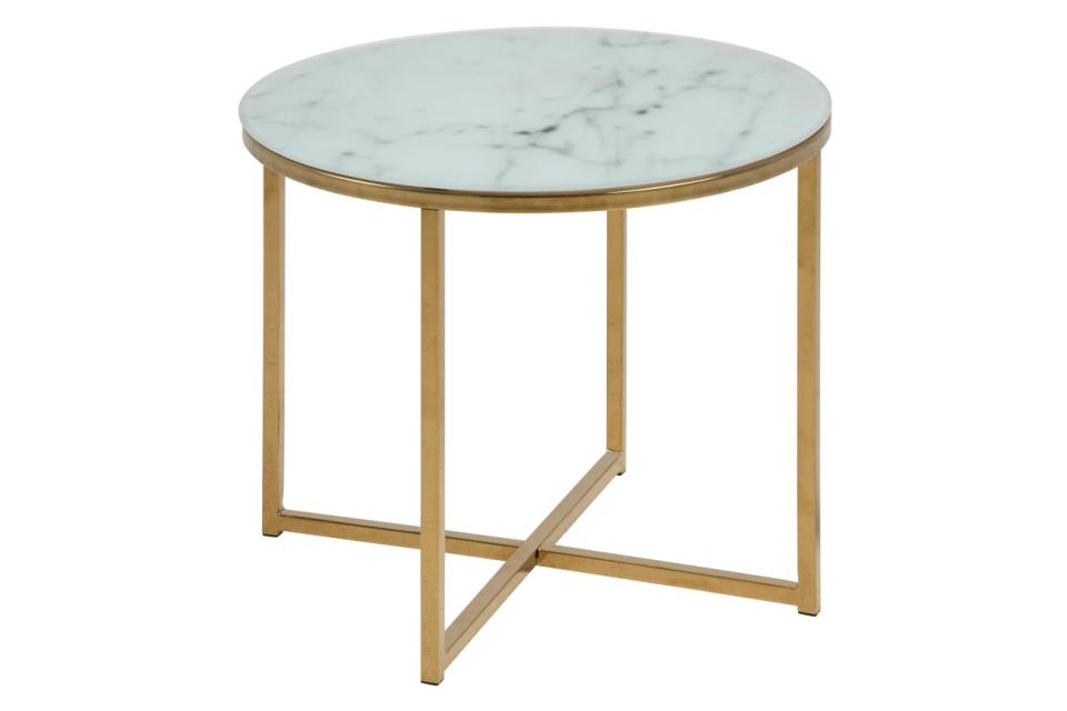 ACT NORDIC Alisma hjørnebord - hvid/guld marmorpapir/metal, rund (Ø50)